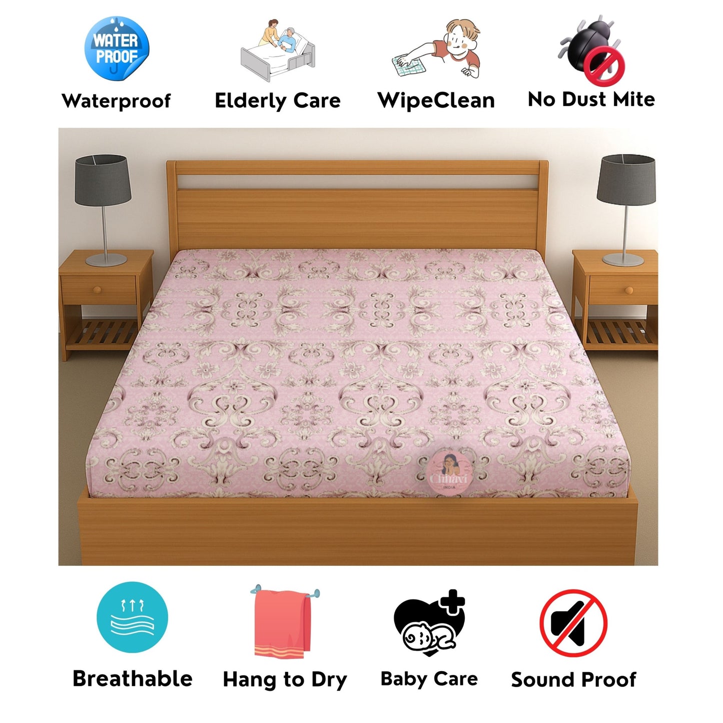 CHHAVI INDIA 210 TC Microfiber Waterproof Printed Fitted (Elastic) Bedsheet