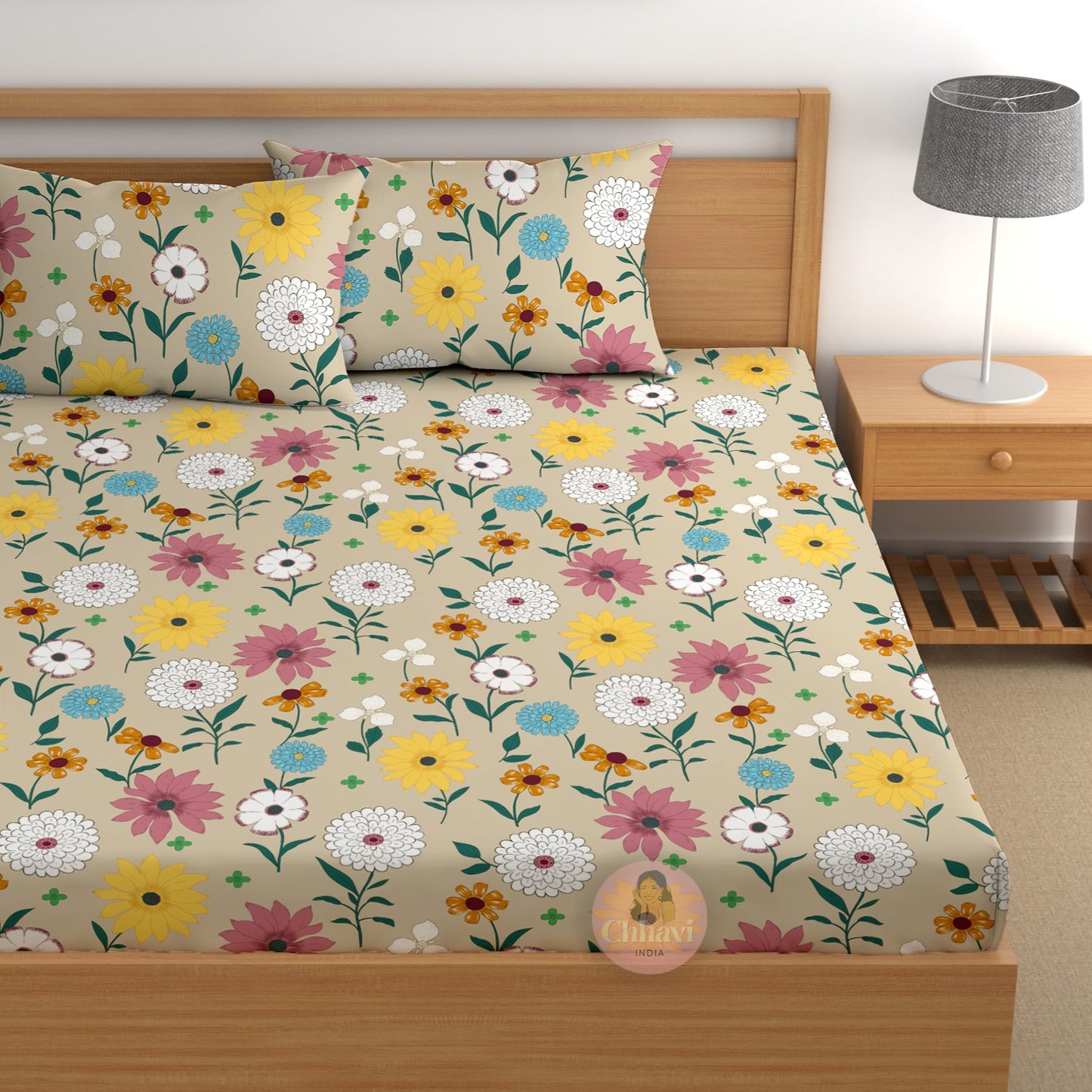 CHHAVI INDIA 210 TC Microfiber Printed Double Bedsheet With Pillow Covers