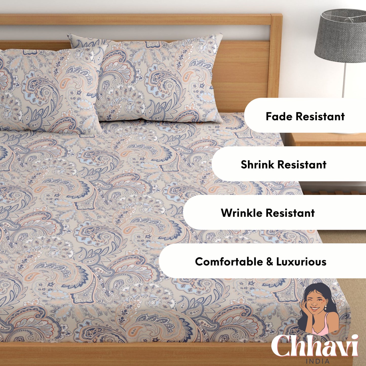 CHHAVI INDIA 210 TC Microfiber Printed Double Bedsheet With 2 Pillow Covers