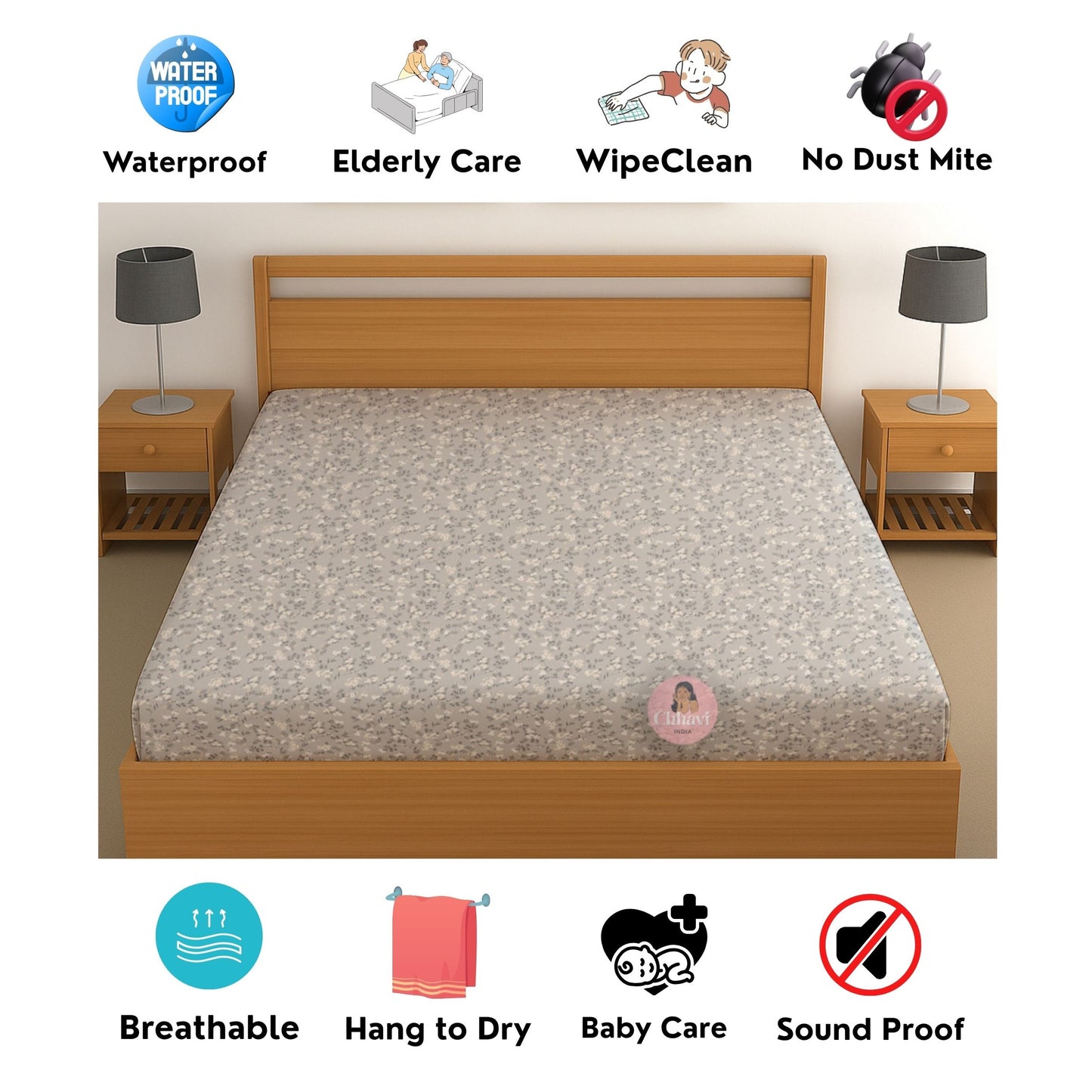 CHHAVI INDIA 210 TC Microfiber Waterproof Printed Fitted (Elastic) Bedsheet