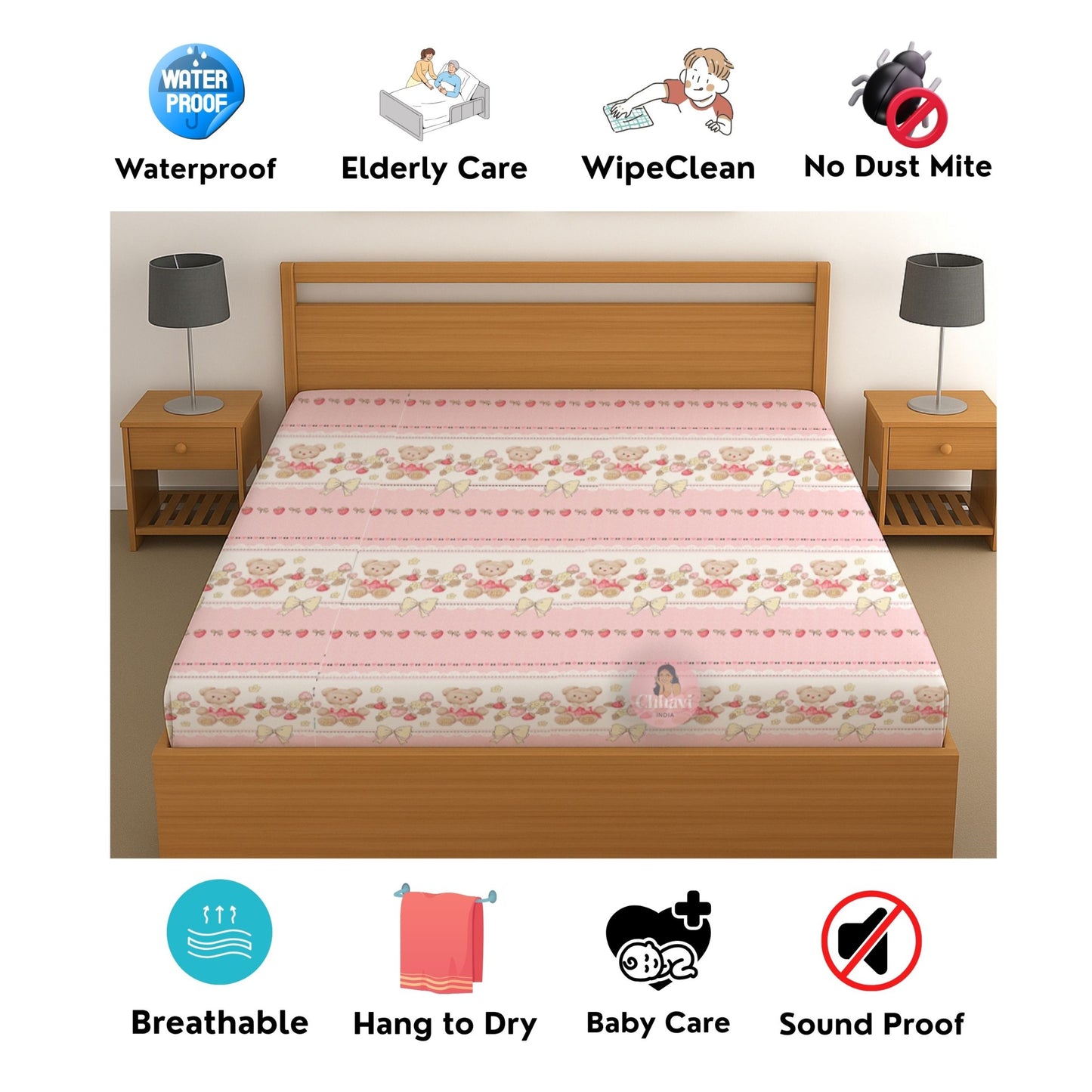 CHHAVI INDIA 210 TC Microfiber Waterproof Printed Fitted (Elastic) Bedsheet