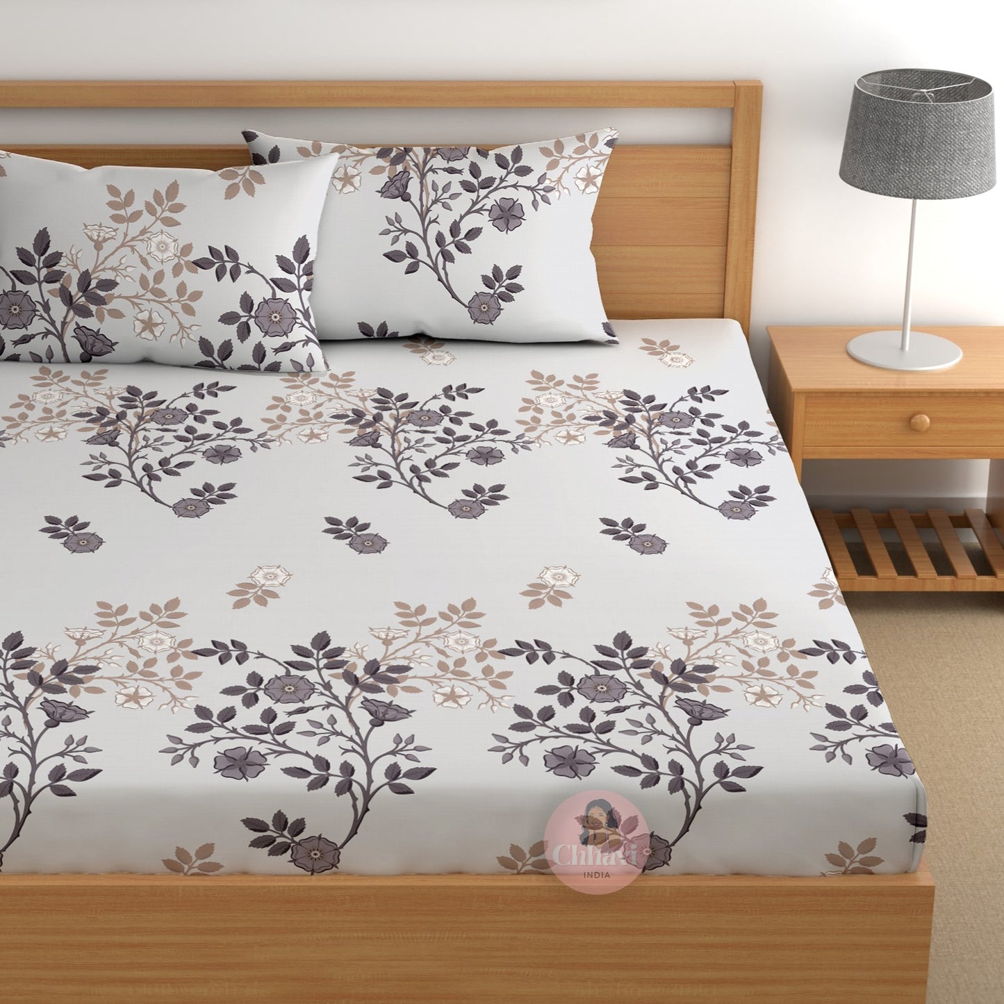 CHHAVI INDIA 210 TC Microfiber Printed Double Bedsheet With Pillow Covers