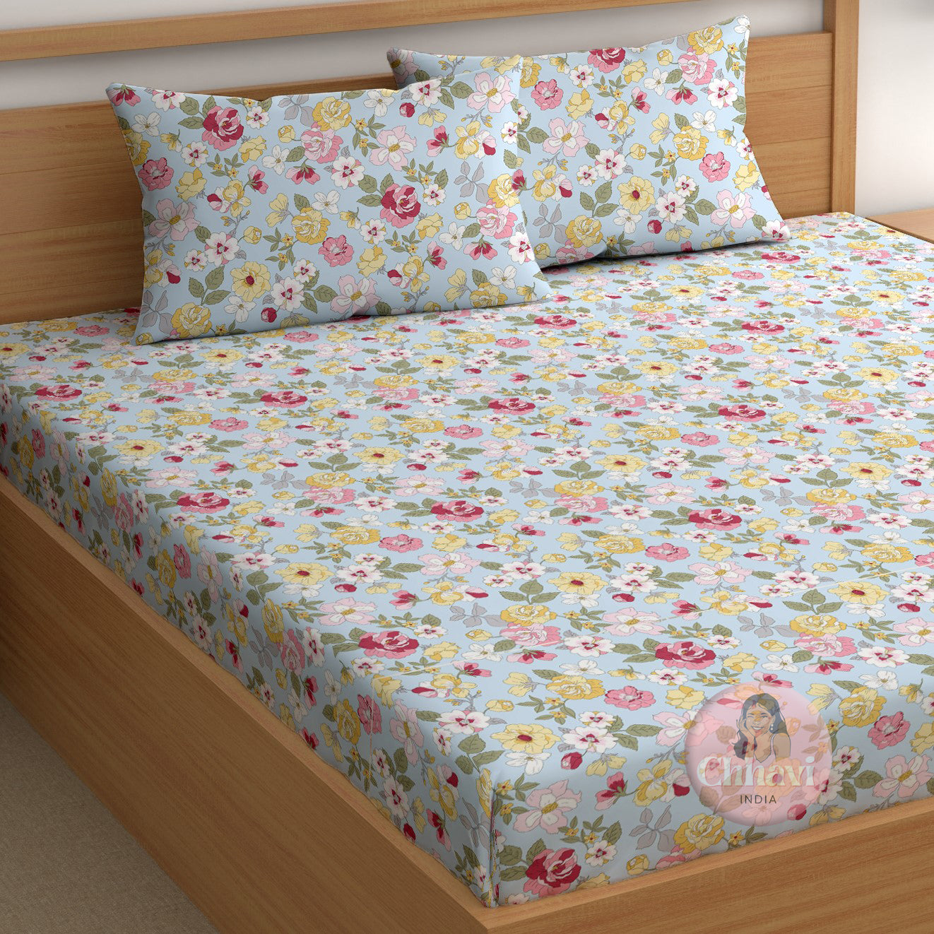 CHHAVI INDIA 210 TC Microfiber Printed King Size Bedsheet With Pillow Covers