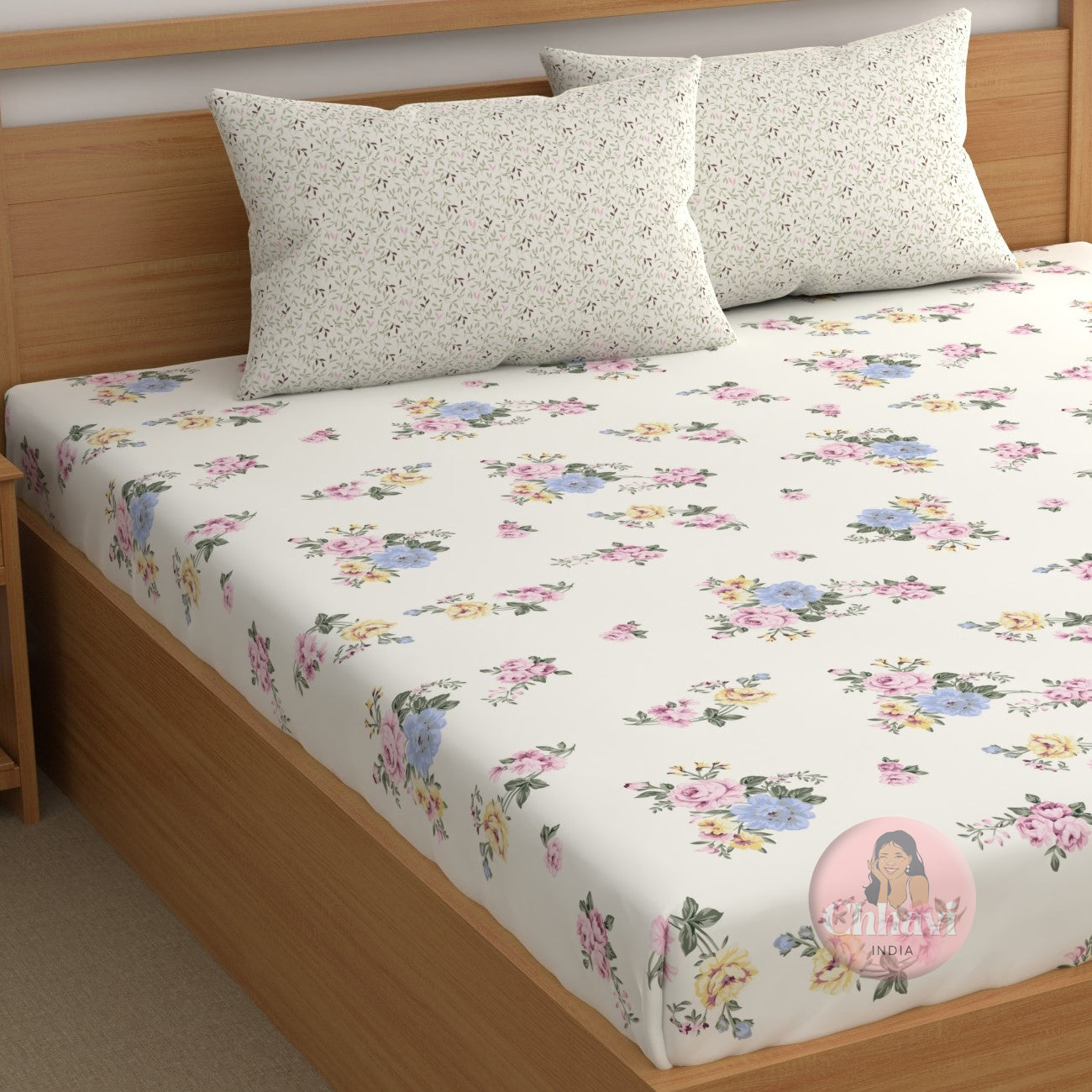 CHHAVI INDIA 210 TC Microfiber Printed Double Bedsheet With Pillow Covers