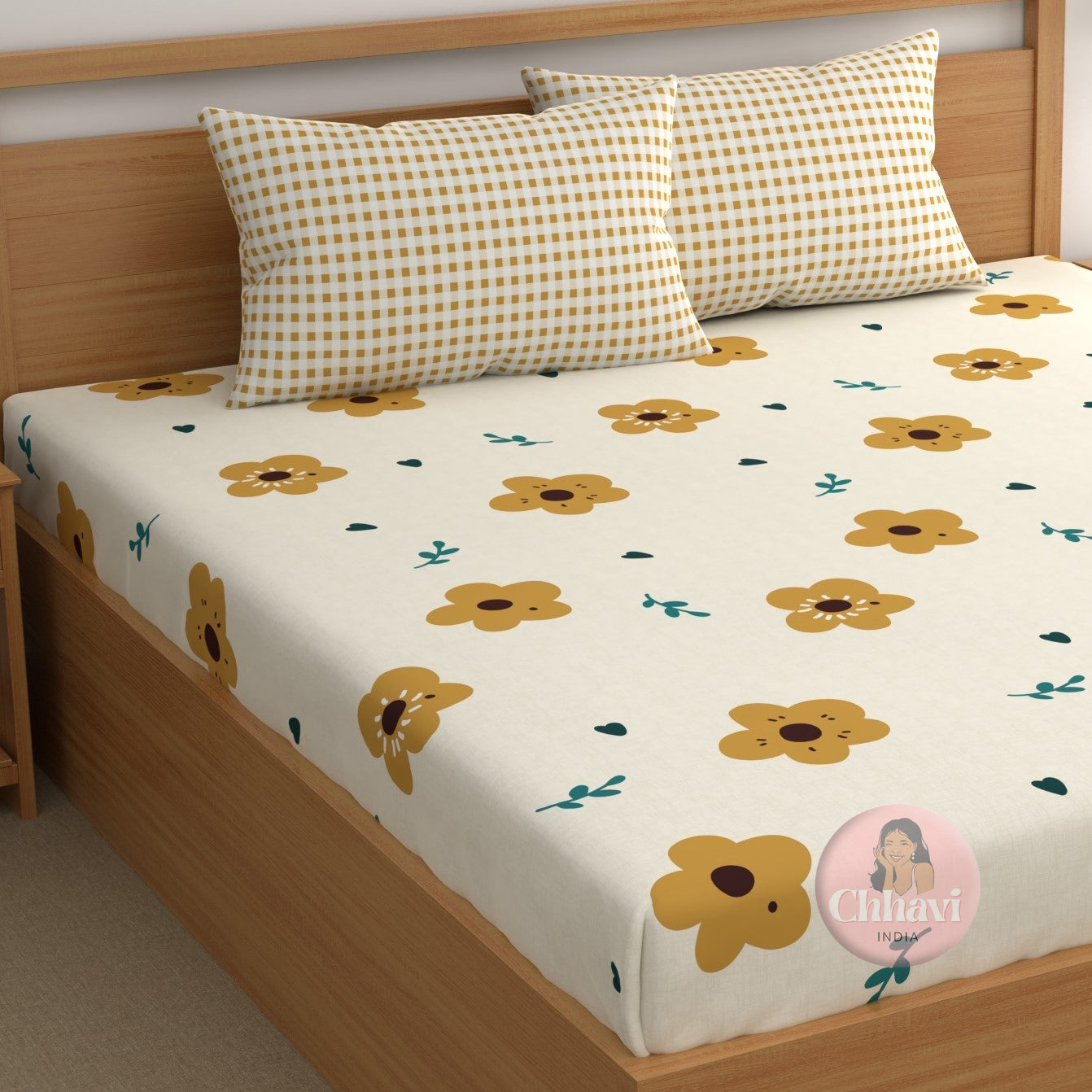 CHHAVI INDIA 210 TC Microfiber Printed Double Bedsheet With Pillow Covers