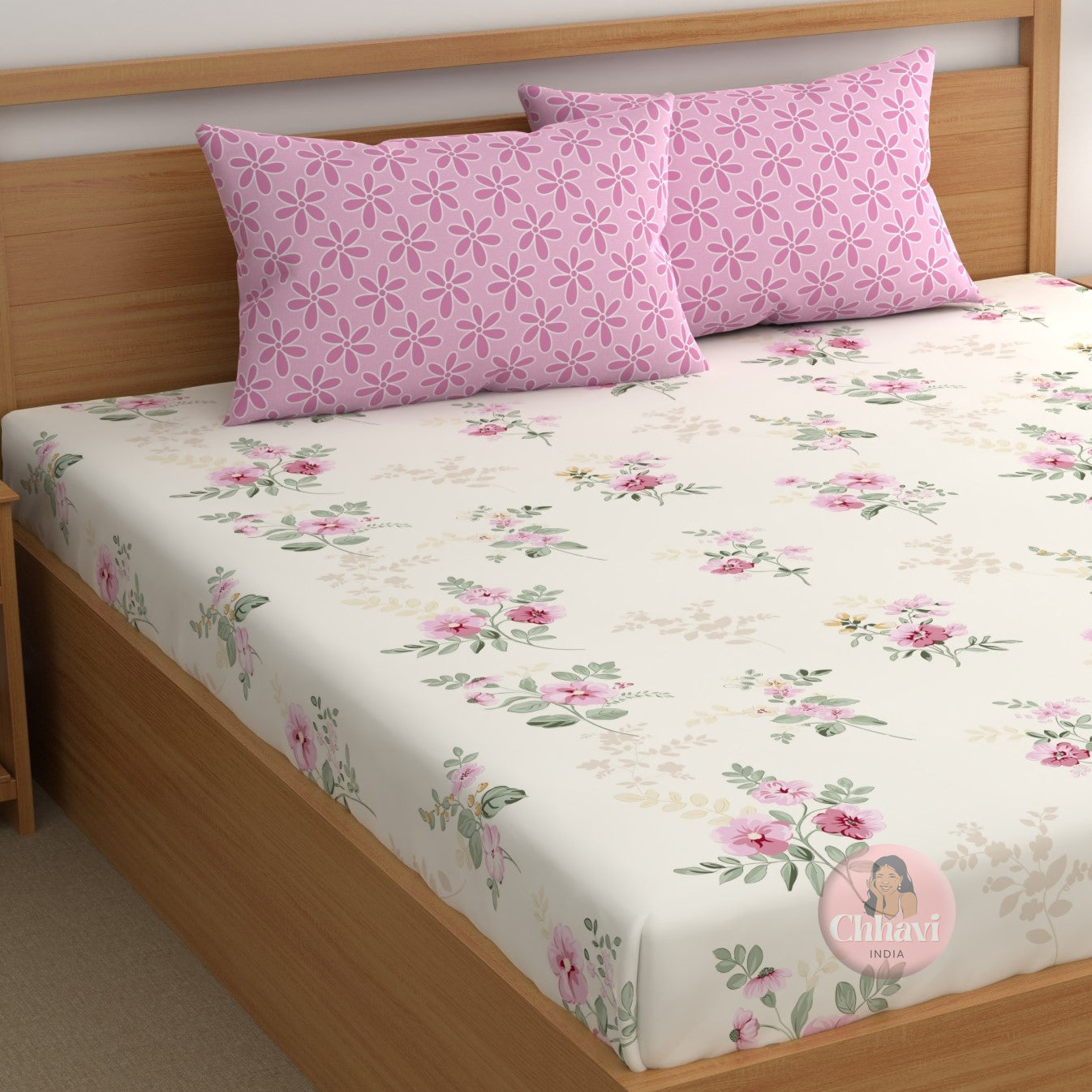 CHHAVI INDIA 210 TC Microfiber Printed Double Bedsheet With Pillow Covers