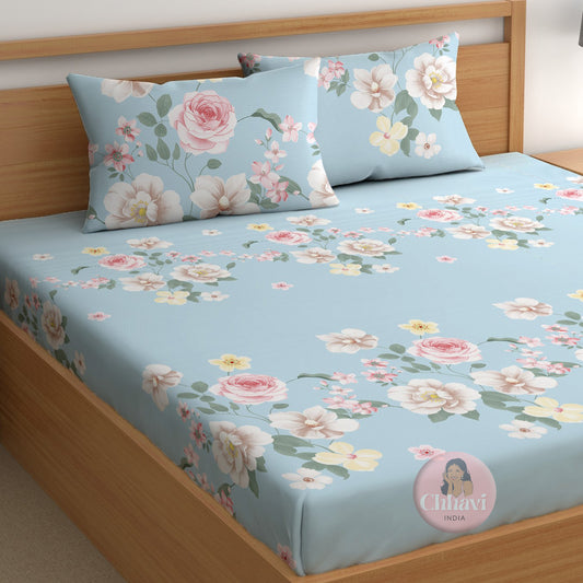 CHHAVI INDIA 210 TC Microfiber Printed Double Bedsheet With 2 Pillow Covers