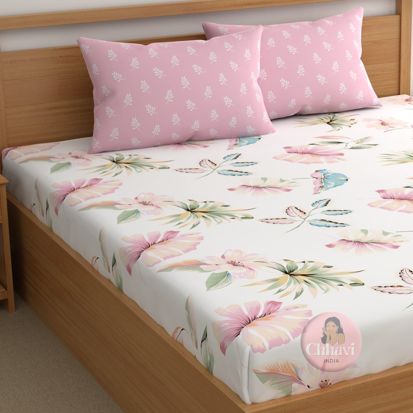 CHHAVI INDIA 210 TC Microfiber Printed Double Bedsheet With Pillow Covers