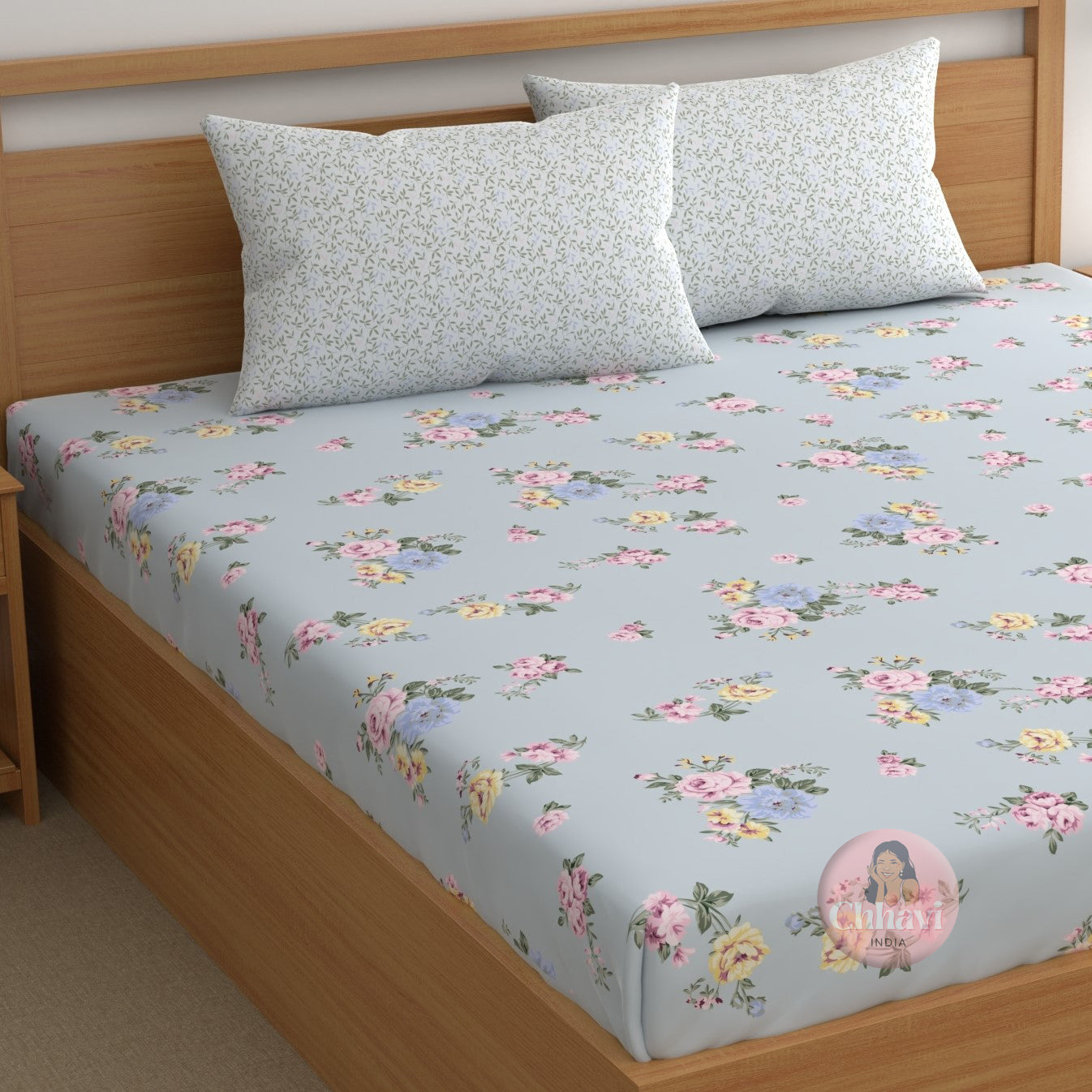 CHHAVI INDIA 210 TC Microfiber Printed King Size Bedsheet With Pillow Covers