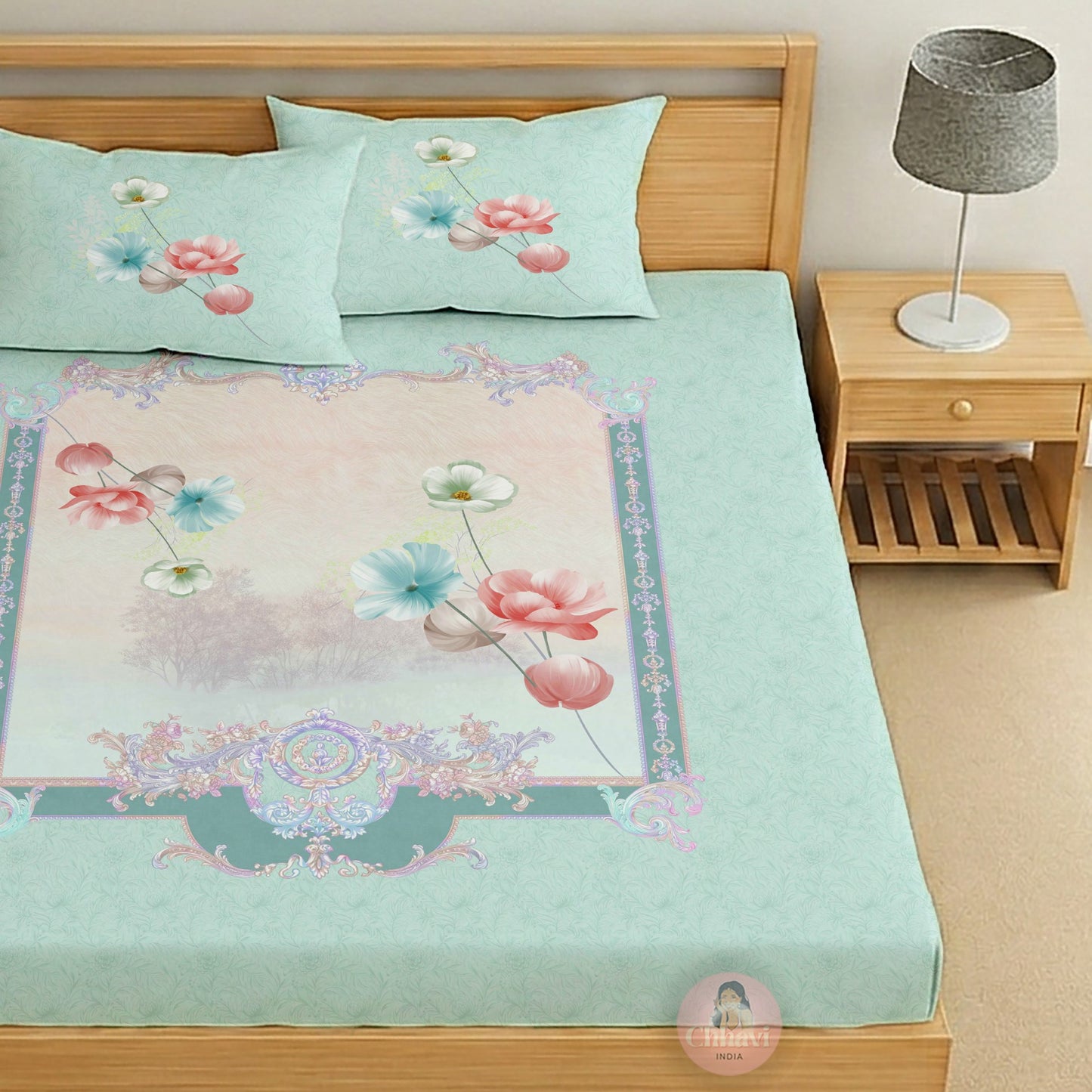 CHHAVI INDIA 210 TC Microfiber Printed King Size Bedsheet With 2 Pillow Covers