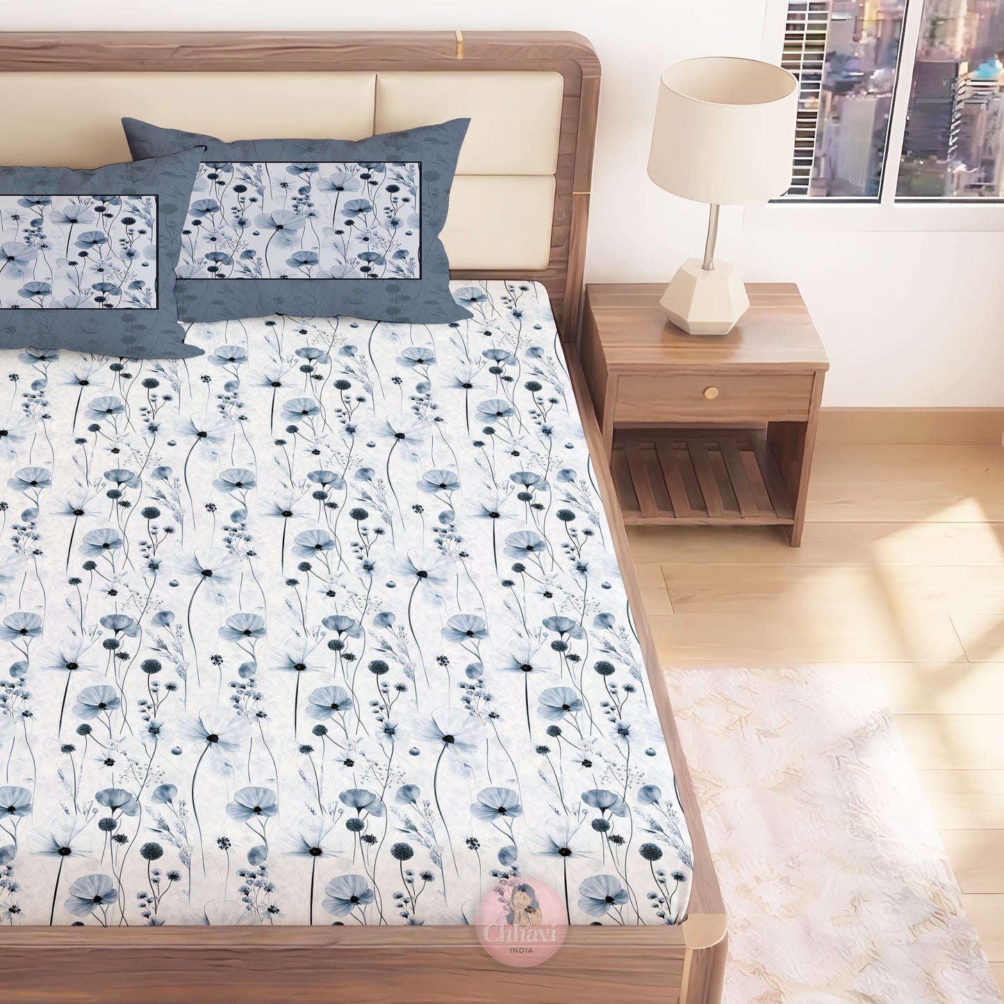 CHHAVI INDIA 210 TC Microfiber Printed King Size Bedsheet With Pillow Covers