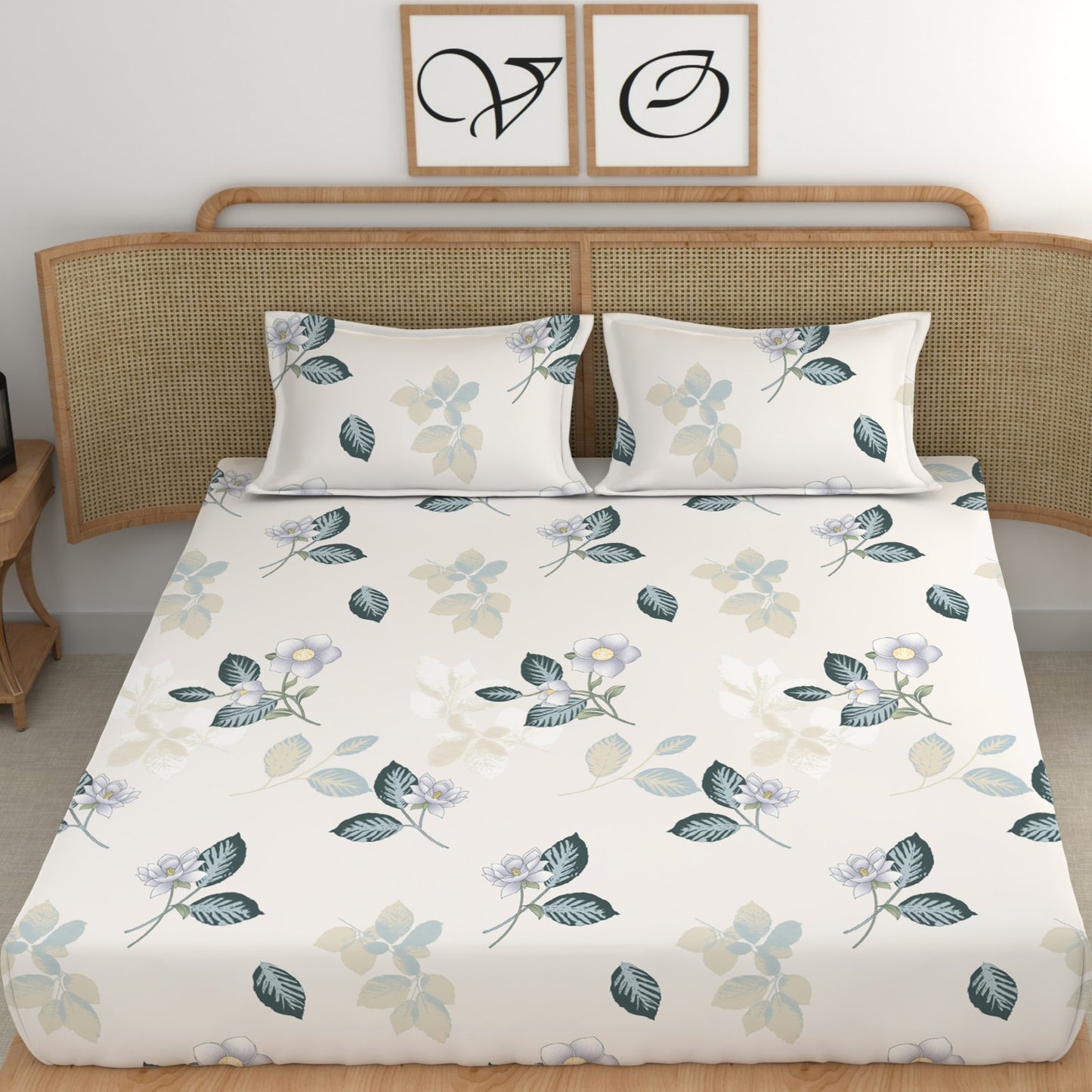 CHHAVI INDIA 210 TC Microfiber Double Fitted  Size Printed Bedsheet with pillow covers