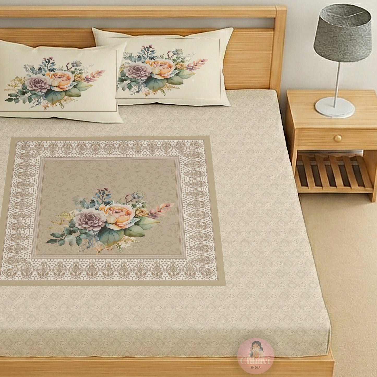 CHHAVI INDIA 210 TC Microfiber Printed King Size Bedsheet With 2 Pillow Covers
