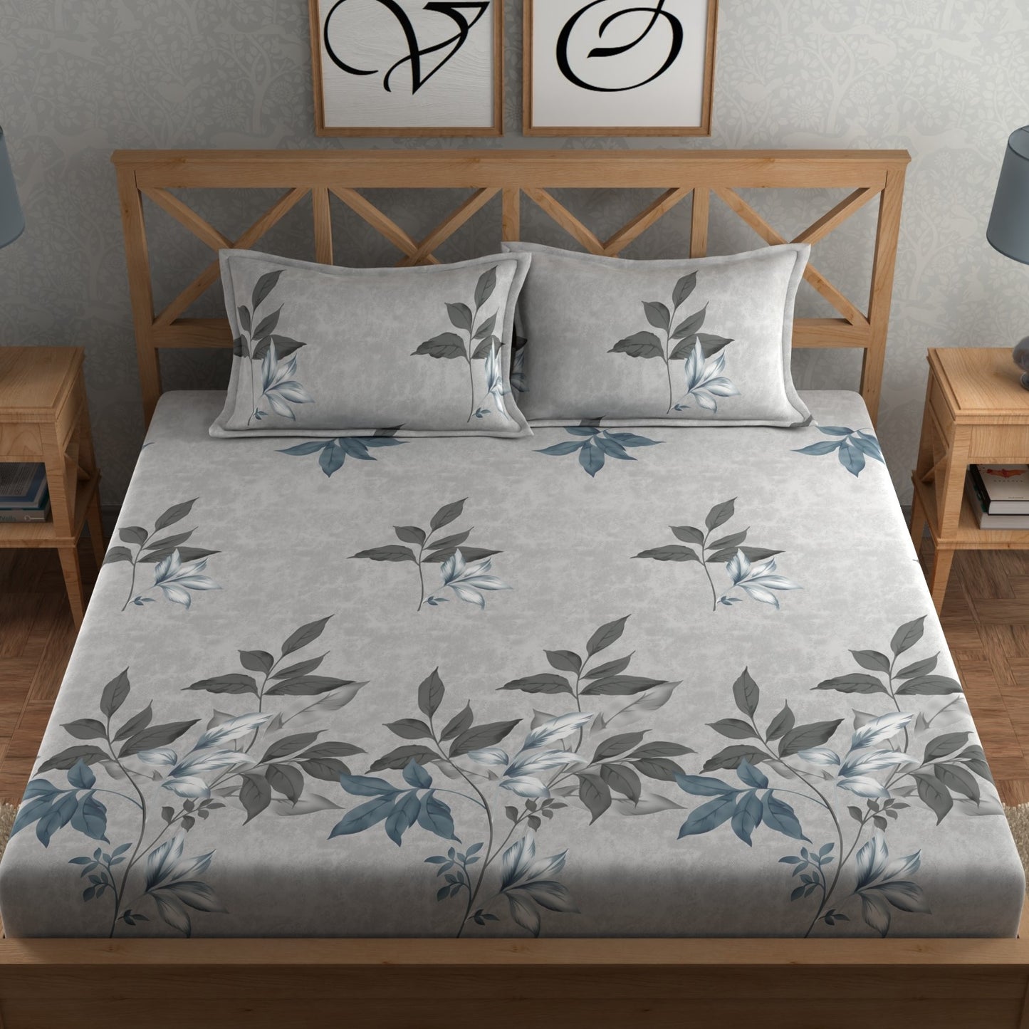 CHHAVI INDIA 210 TC Microfiber Double Fitted  Size Printed Bedsheet with pillow covers