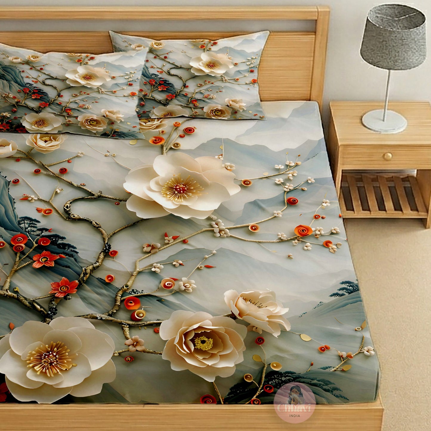 CHHAVI INDIA 210 TC Microfiber Printed King Size Bedsheet With 2 Pillow Covers