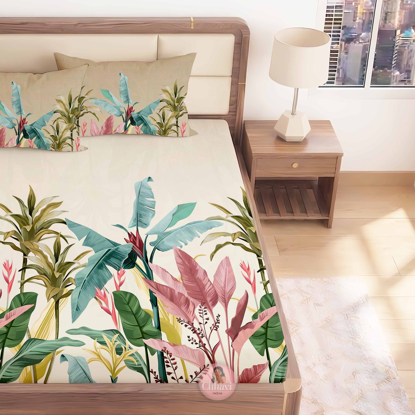 CHHAVI INDIA 210 TC Microfiber Printed King Size Bedsheet With Pillow Covers