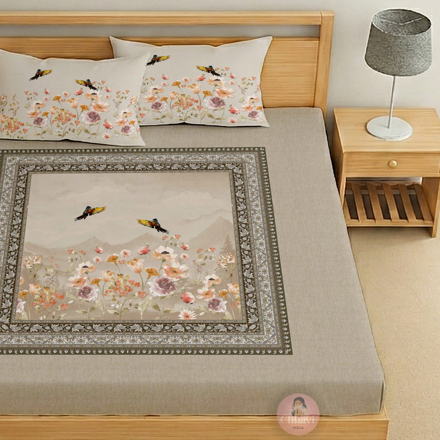 CHHAVI INDIA 210 TC Microfiber Printed King Size Bedsheet With 2 Pillow Covers