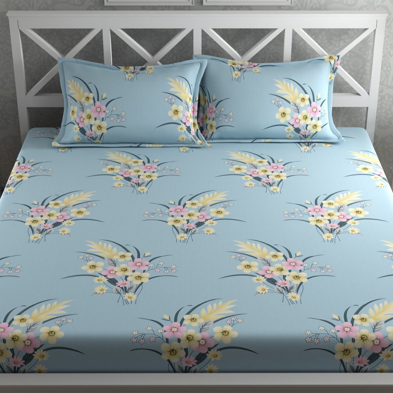 CHHAVI INDIA 210 TC Microfiber Double Fitted  Size Printed Bedsheet with pillow covers