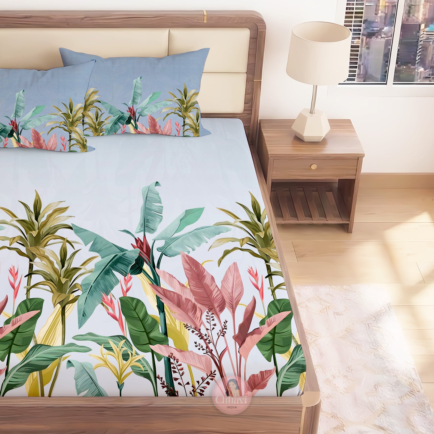 CHHAVI INDIA 210 TC Microfiber Printed King Size Bedsheet With Pillow Covers