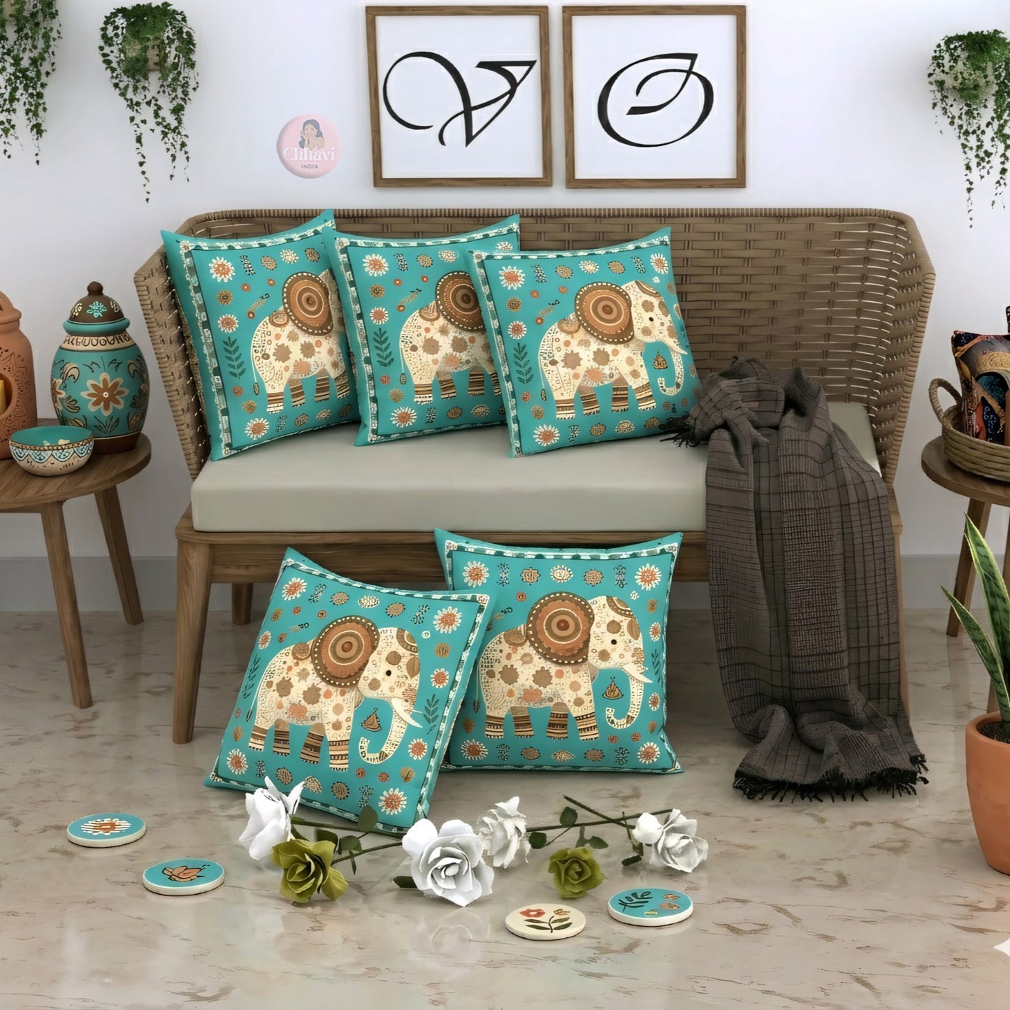 CHHAVI INDIA Microfiber Cushions Cover Pack of 5