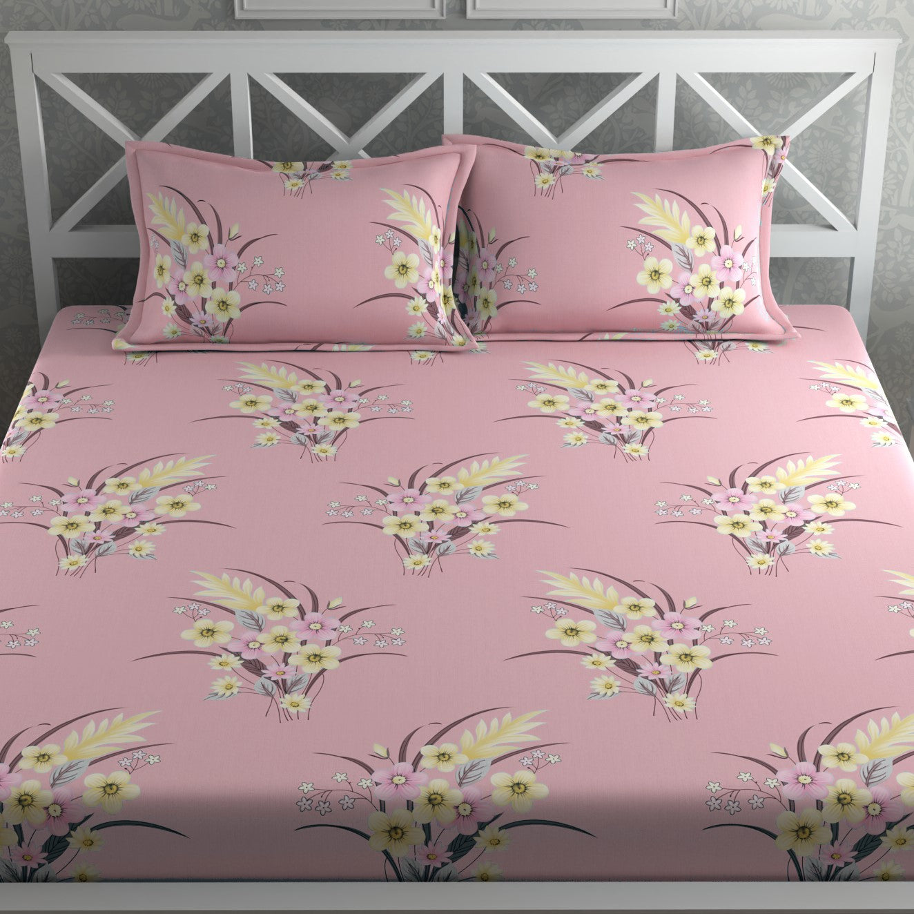 CHHAVI INDIA 210 TC Microfiber Double Fitted  Size Printed Bedsheet with pillow covers