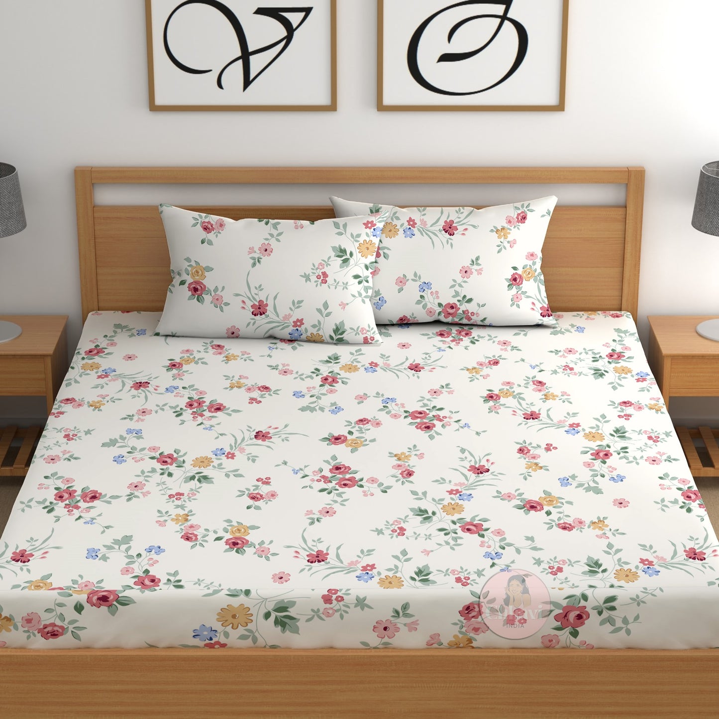 CHHAVI INDIA 210 TC Microfiber Fitted Double Size Printed Bedsheet With 2 Pillow covers