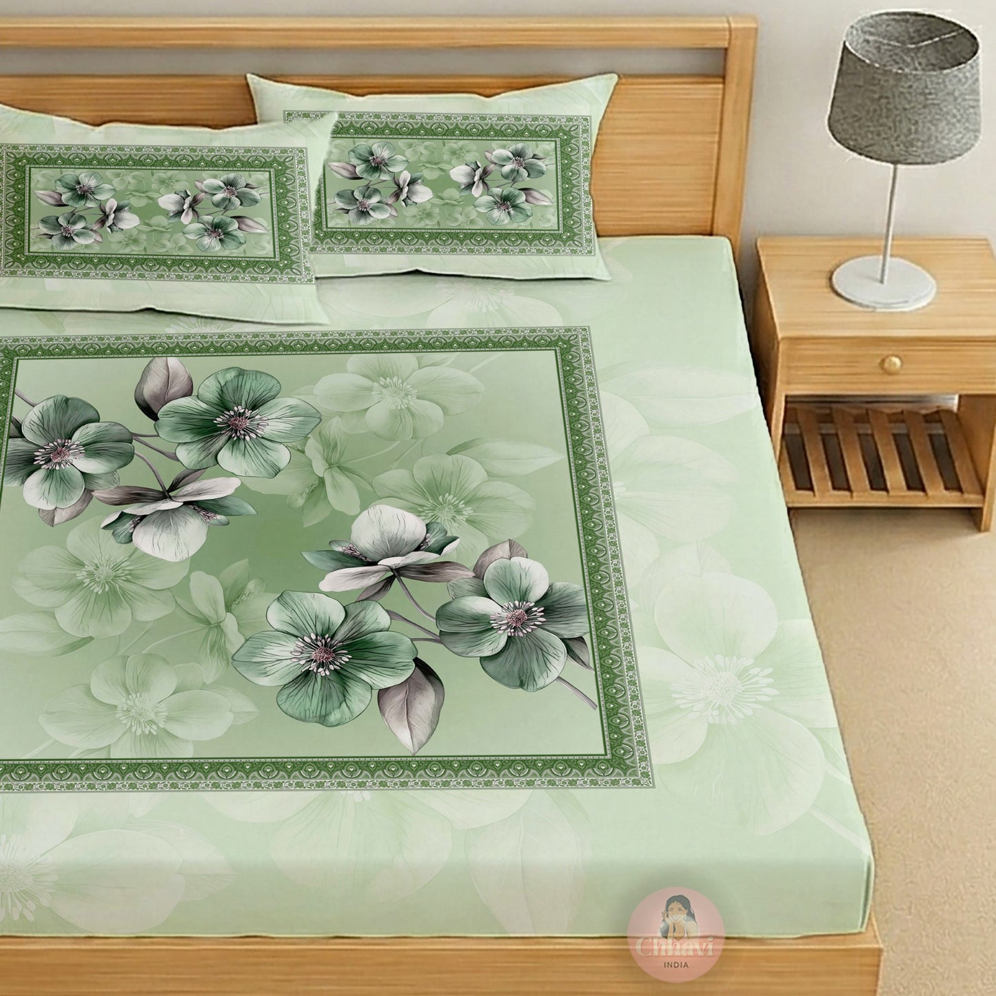 CHHAVI INDIA 210 TC Microfiber Printed King Size Bedsheet With 2 Pillow Covers