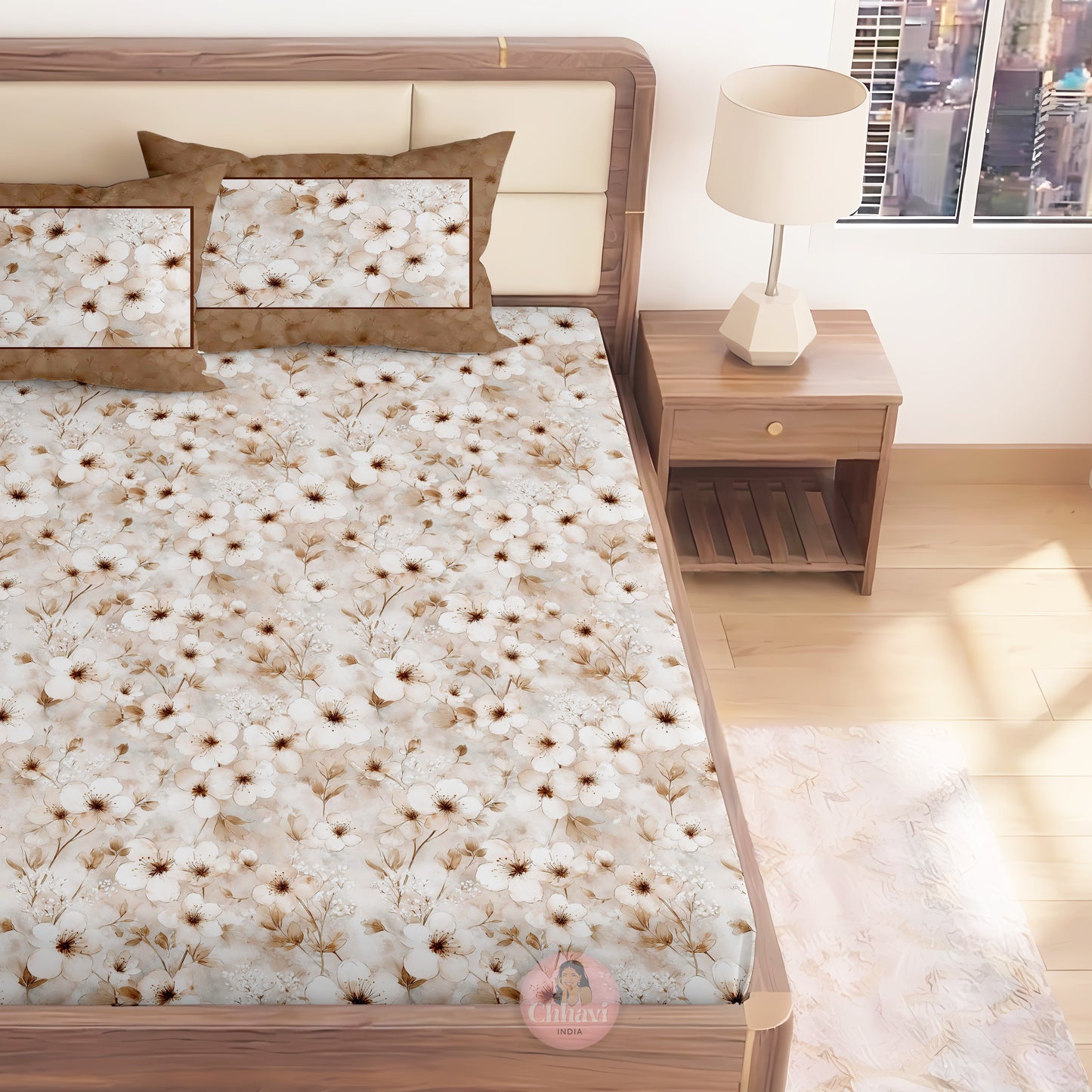 CHHAVI INDIA 210 TC Microfiber Printed King Size Bedsheet With Pillow Covers