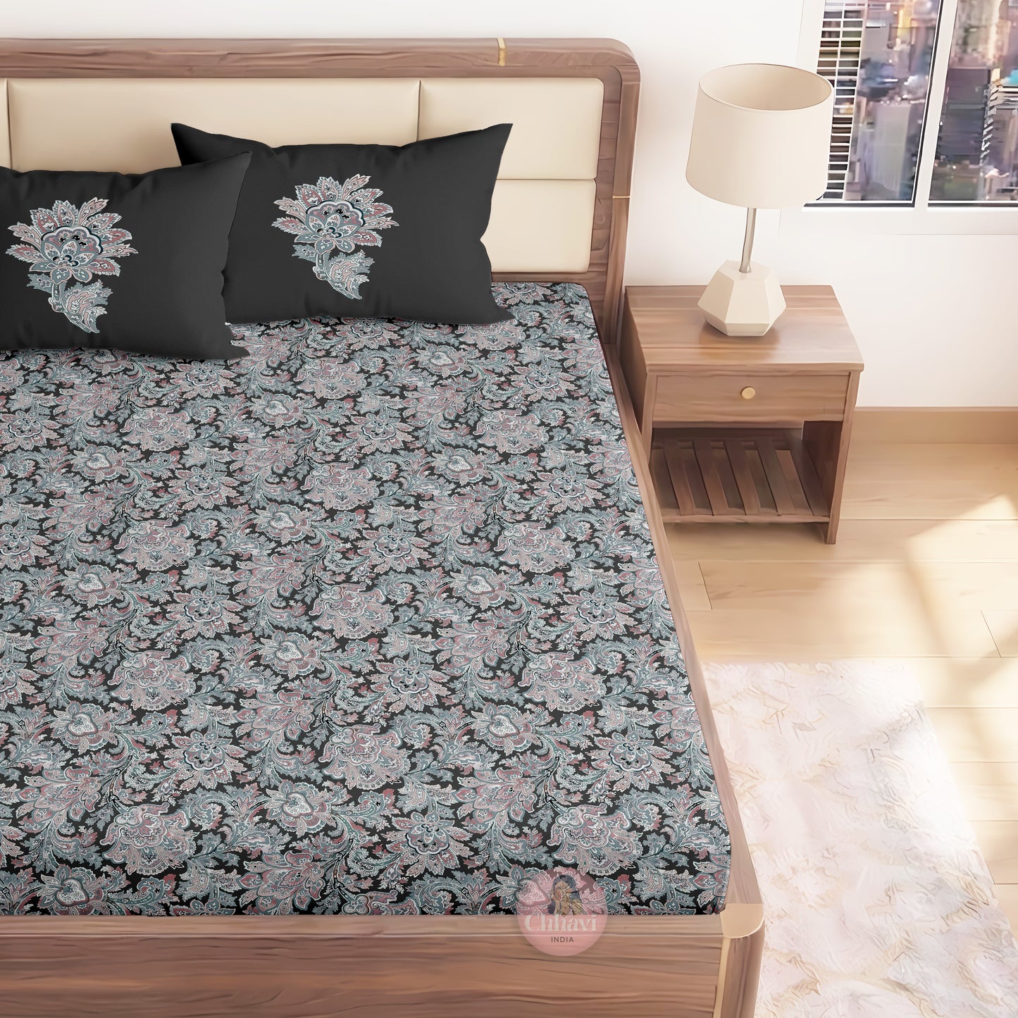 CHHAVI INDIA 210 TC Microfiber Printed King Size Bedsheet With Pillow Covers