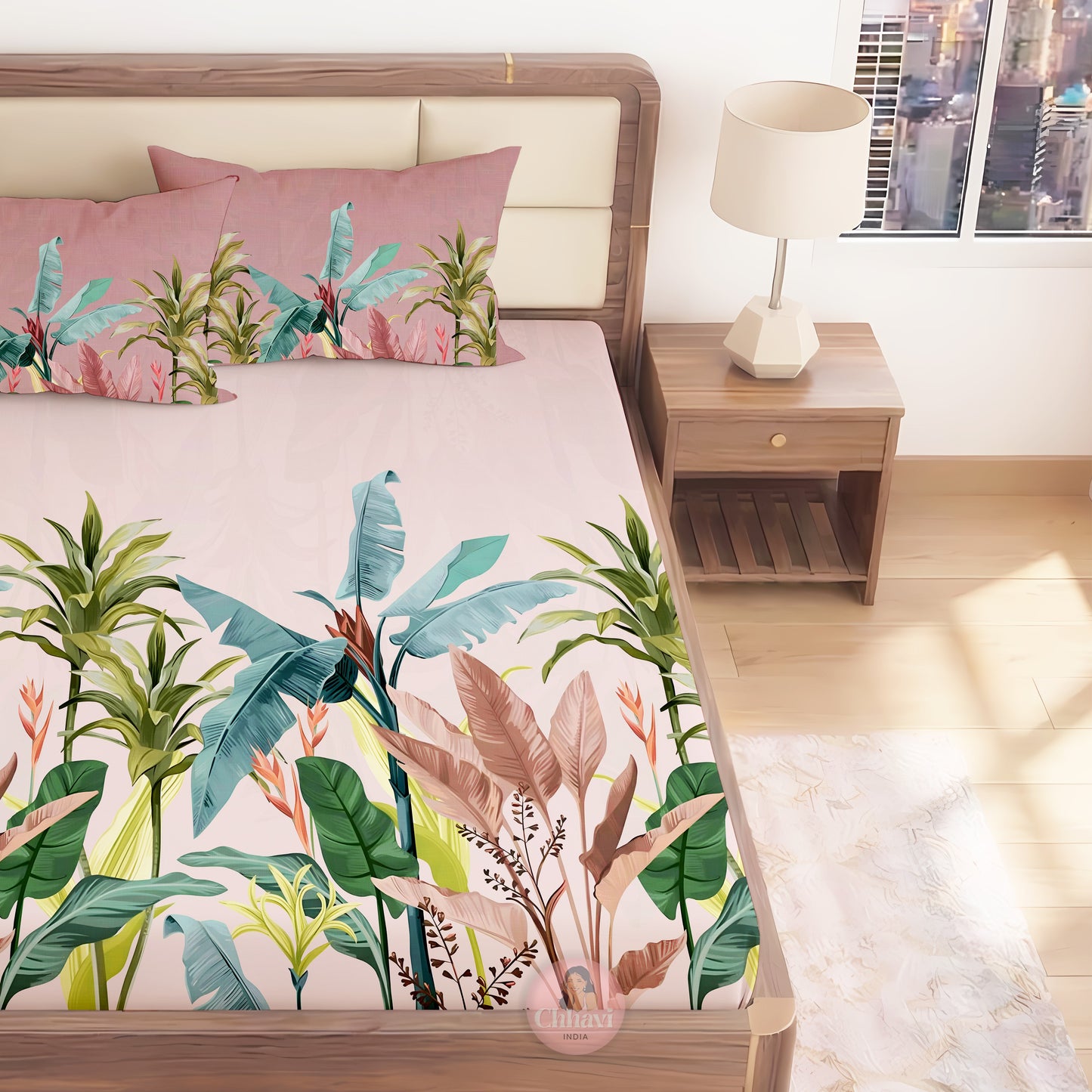 CHHAVI INDIA 210 TC Microfiber Printed King Size Bedsheet With Pillow Covers