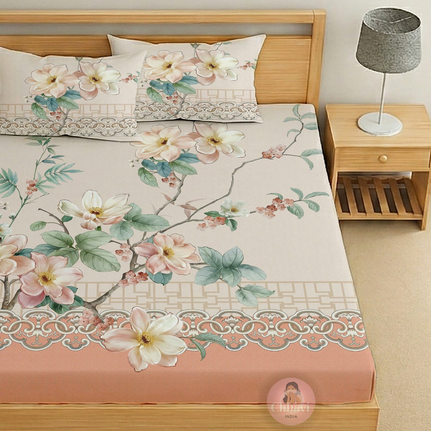 CHHAVI INDIA 210 TC Microfiber Printed King Size Bedsheet With 2 Pillow Covers
