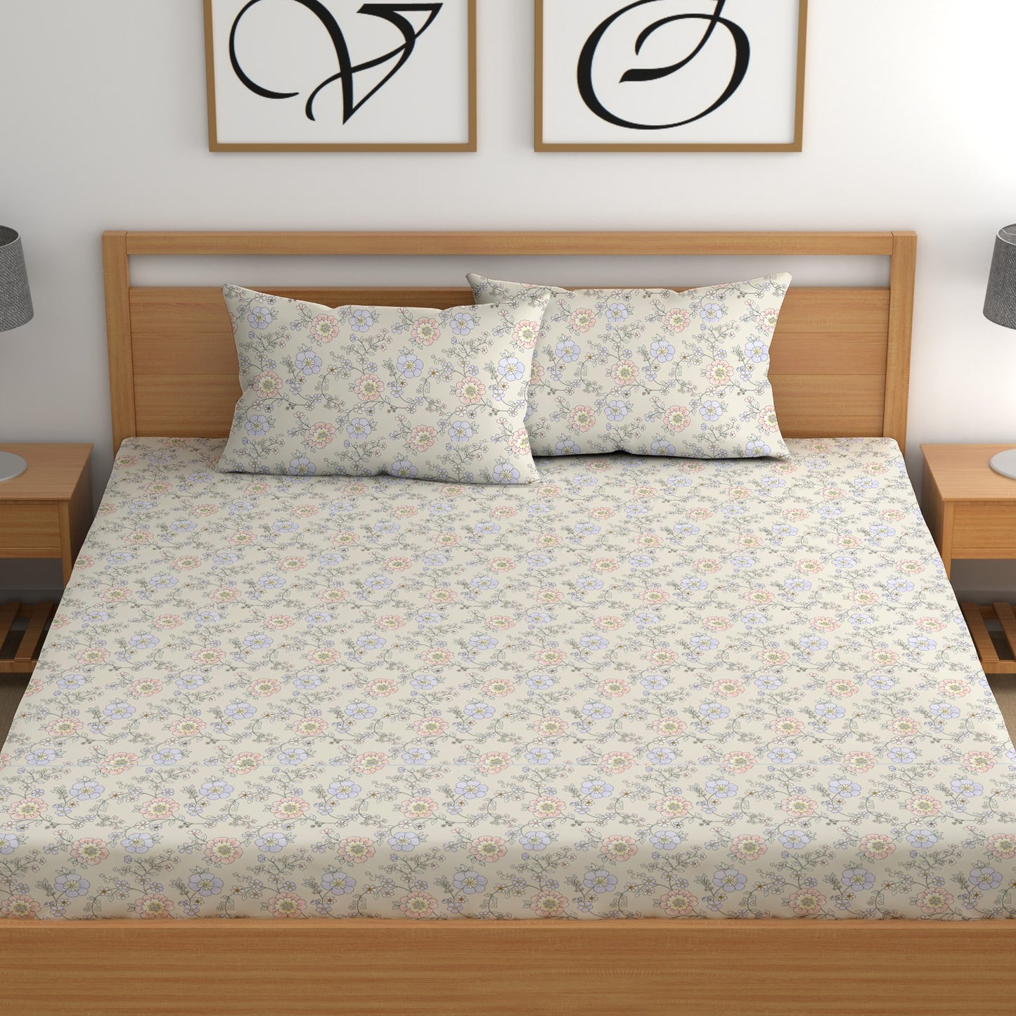 CHHAVI INDIA 210 TC Microfiber Double Fitted  Size Printed Bedsheet with pillow covers
