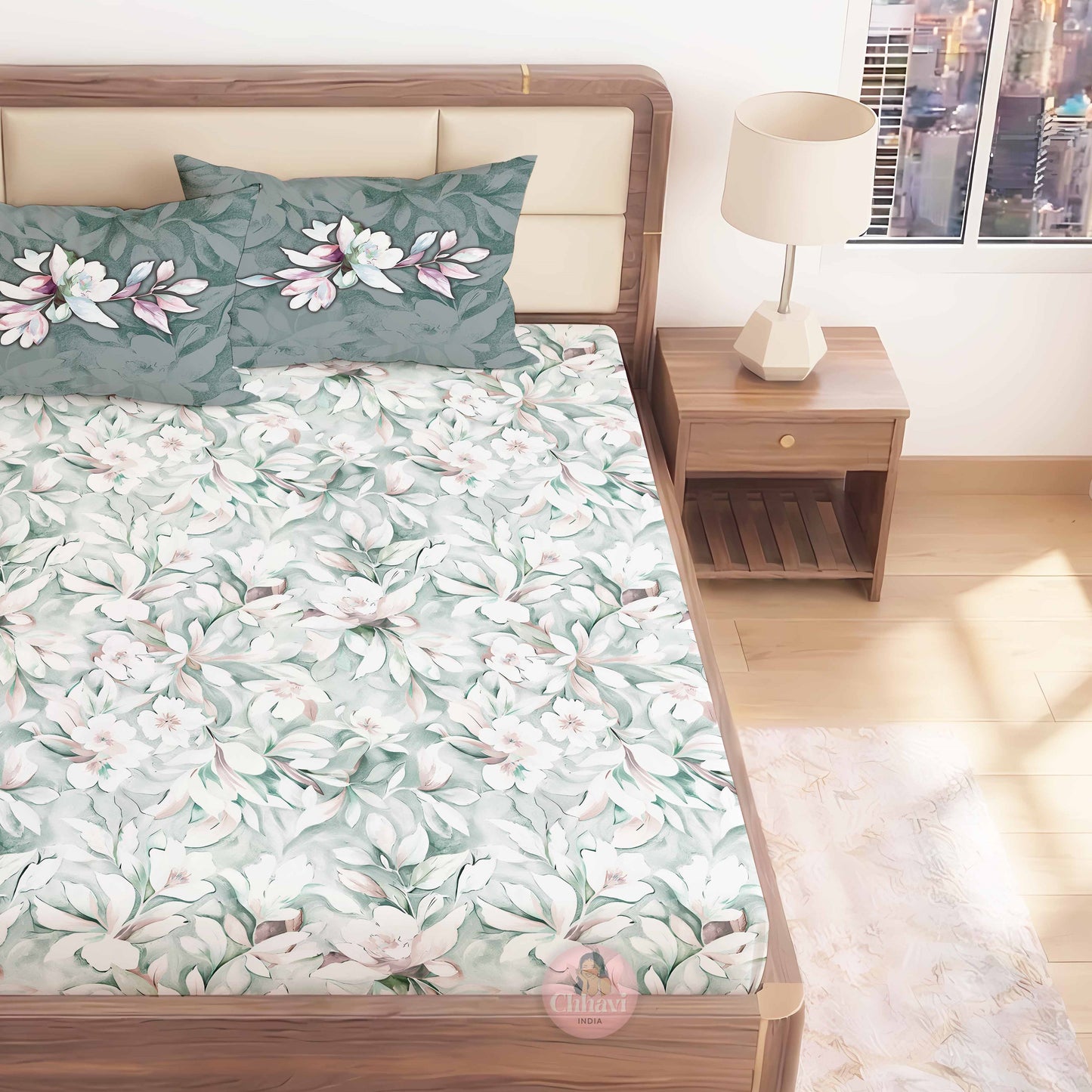 CHHAVI INDIA 210 TC Microfiber Printed King Size Bedsheet With Pillow Covers
