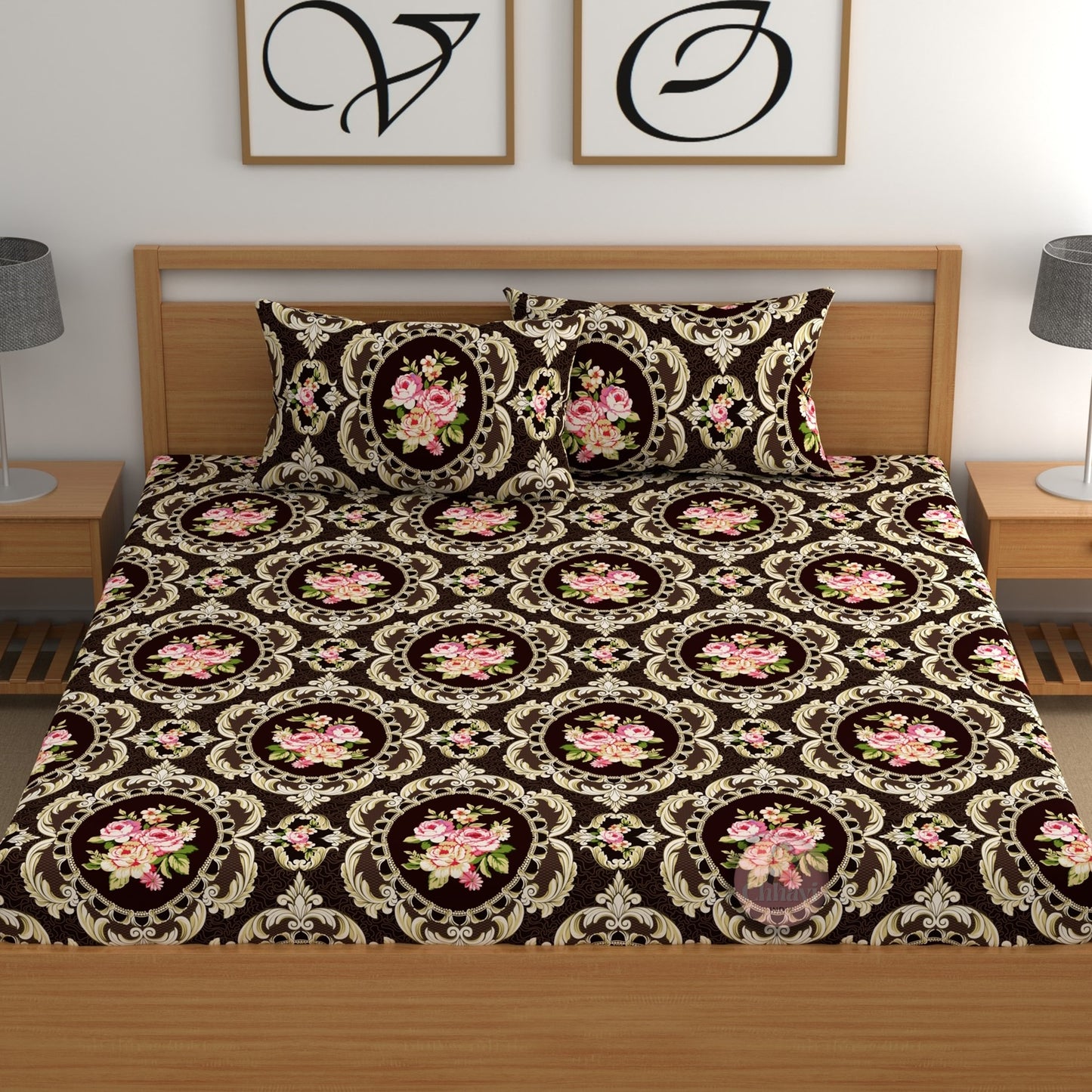 CHHAVI INDIA 210 TC Microfiber Double Fitted  Size Printed Bedsheet with pillow covers
