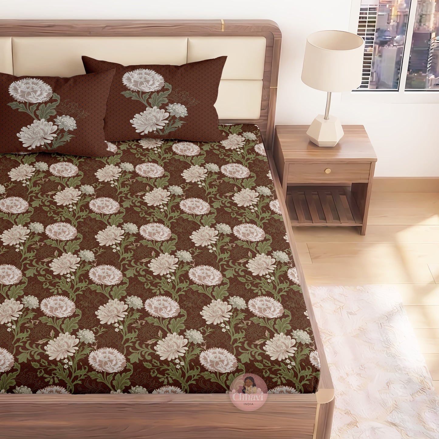 CHHAVI INDIA 210 TC Microfiber Printed King Size Bedsheet With Pillow Covers