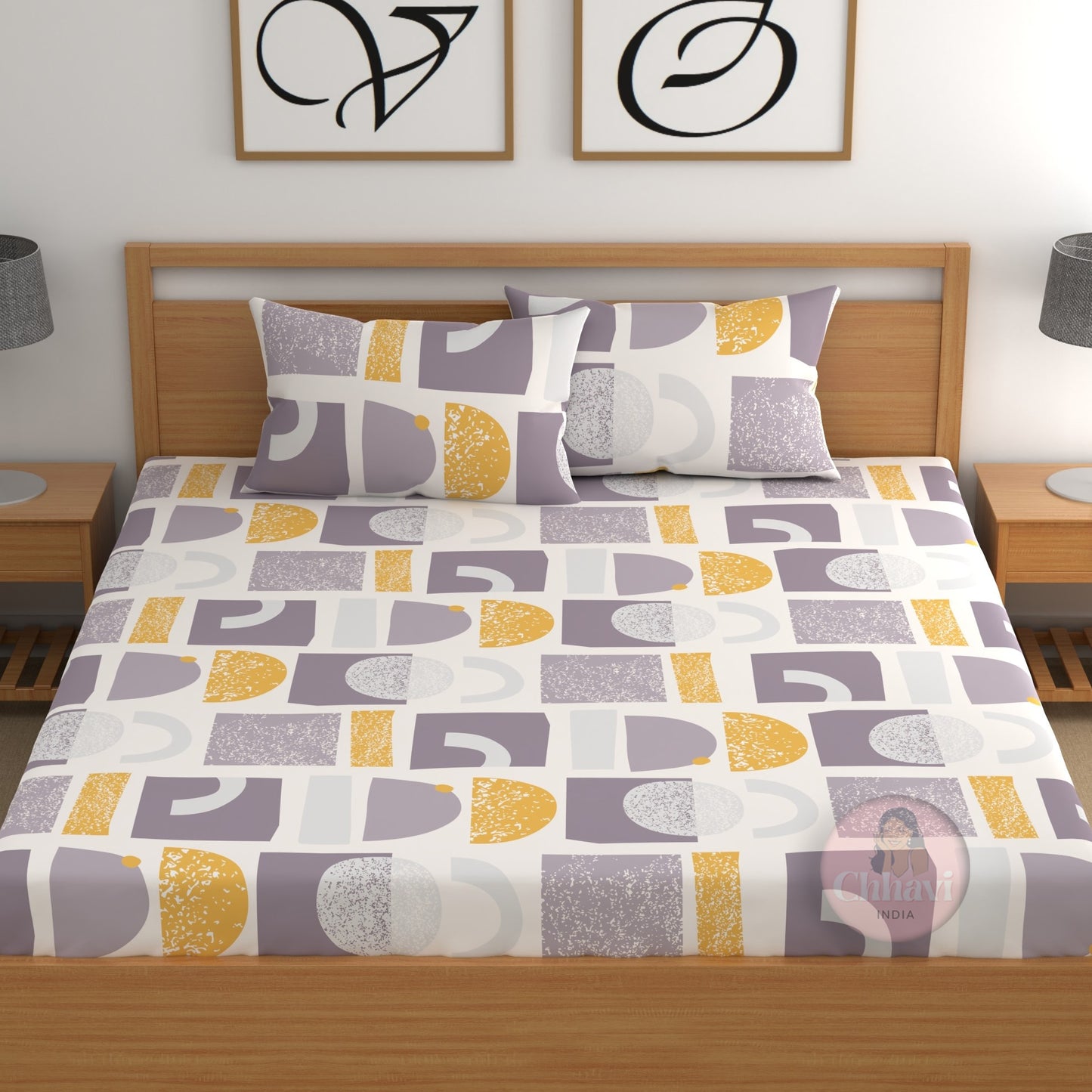 CHHAVI INDIA 210 TC Microfiber Fitted Double Size Printed Bedsheet With 2 Pillow covers