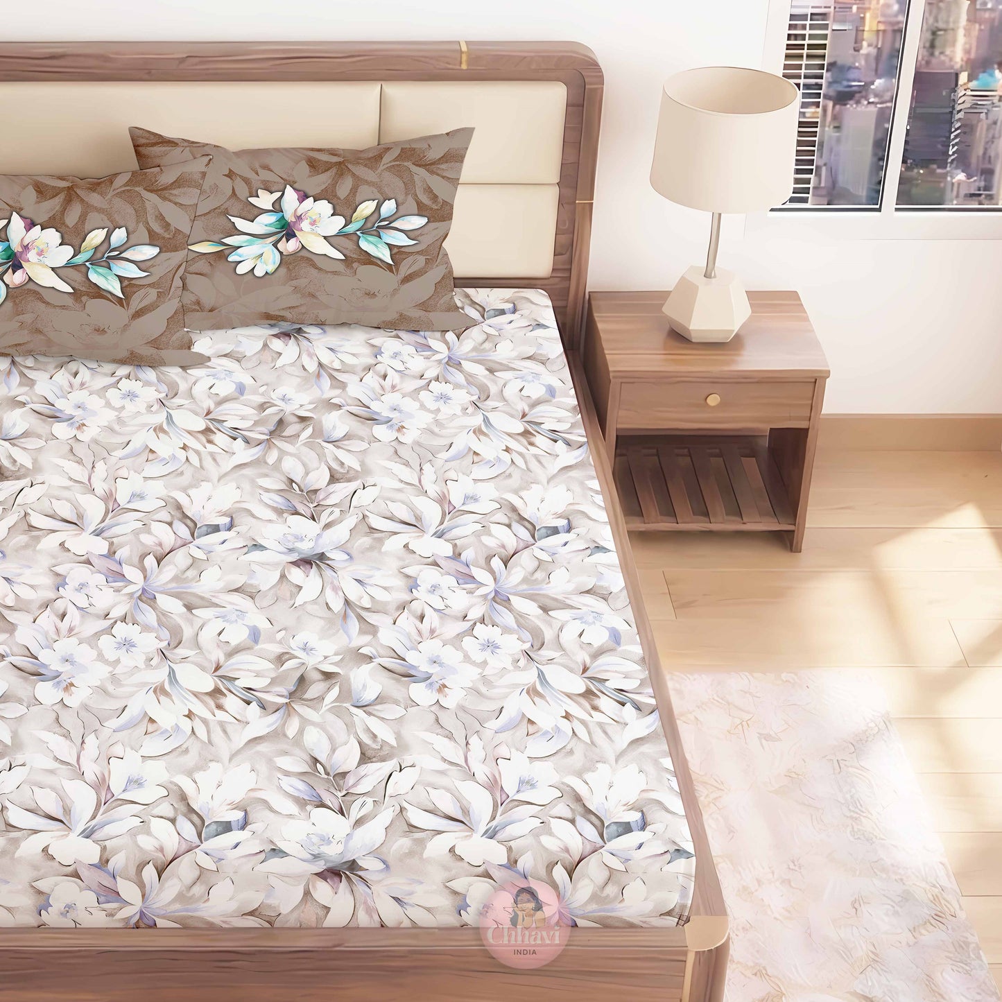 CHHAVI INDIA 210 TC Microfiber Printed King Size Bedsheet With Pillow Covers