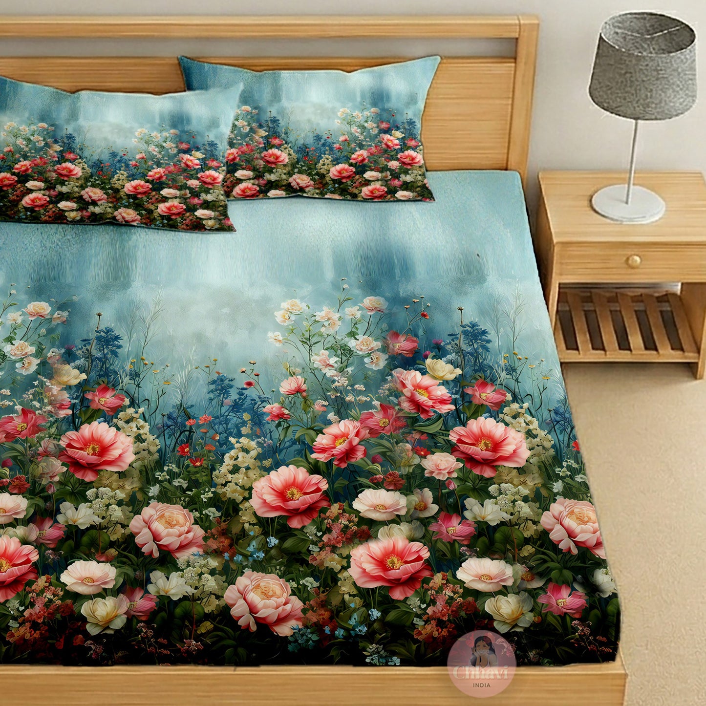 CHHAVI INDIA 210 TC Microfiber Printed King Size Bedsheet With 2 Pillow Covers