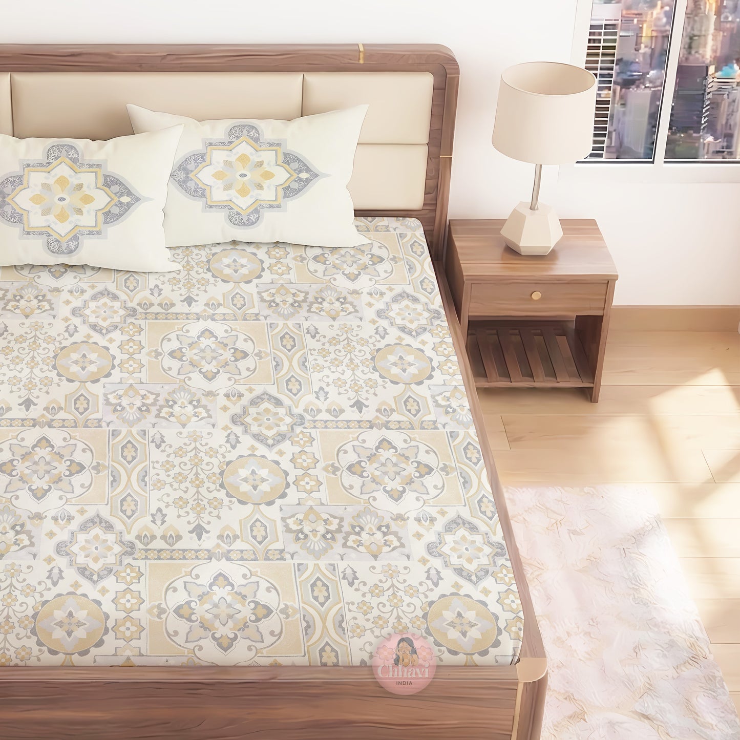 CHHAVI INDIA 210 TC Microfiber Printed King Size Bedsheet With Pillow Covers