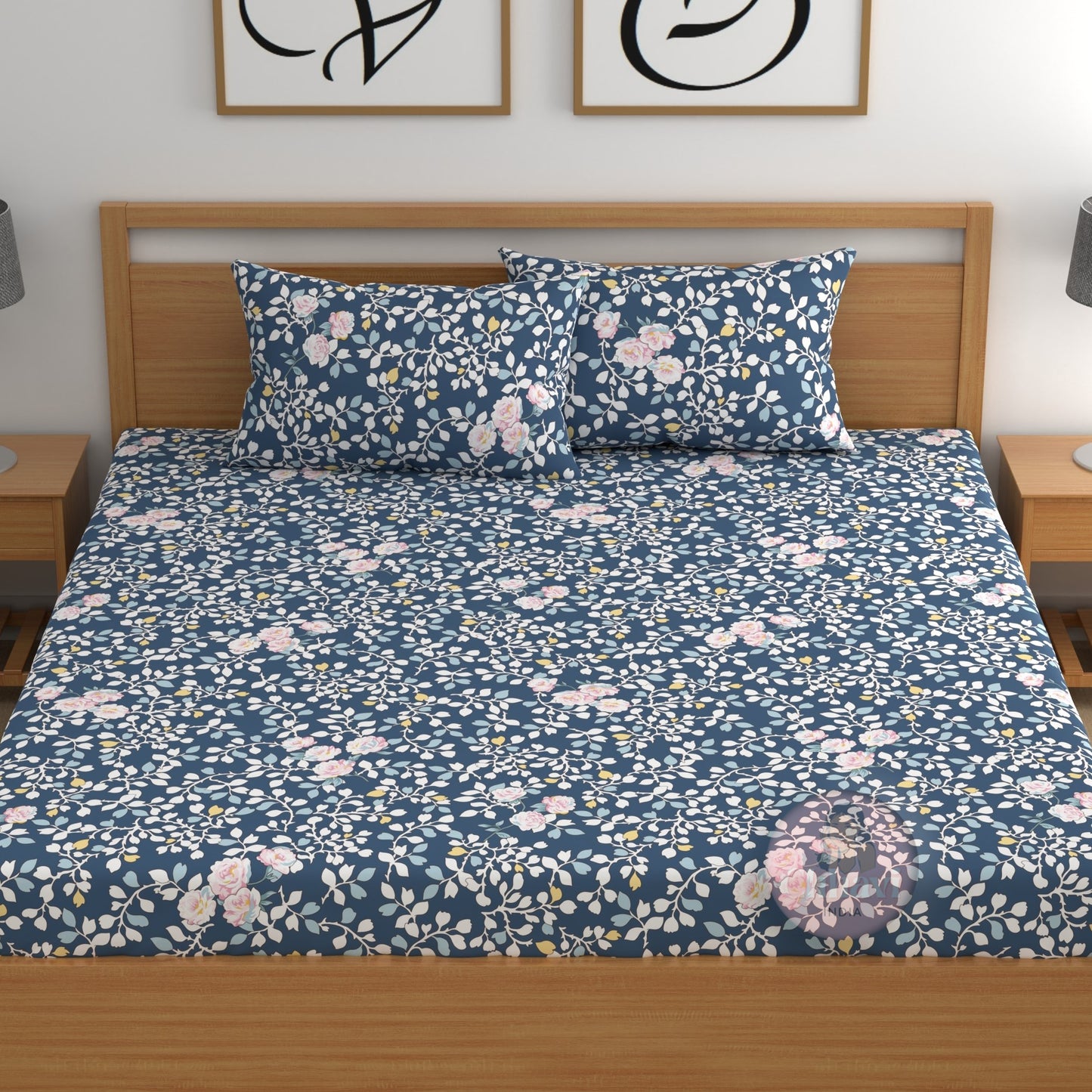 CHHAVI INDIA 210 TC Microfiber Fitted Double Size Printed Bedsheet With 2 Pillow covers