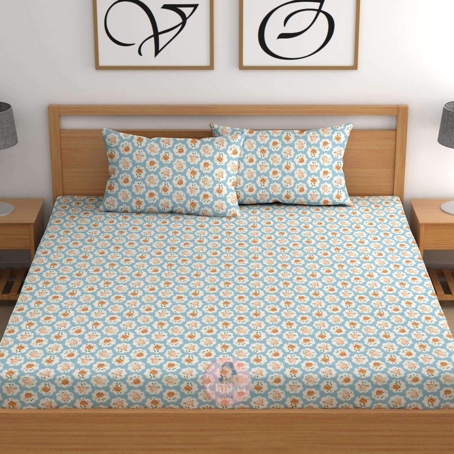 CHHAVI INDIA 210 TC Microfiber Fitted Double Size Printed Bedsheet With 2 Pillow covers