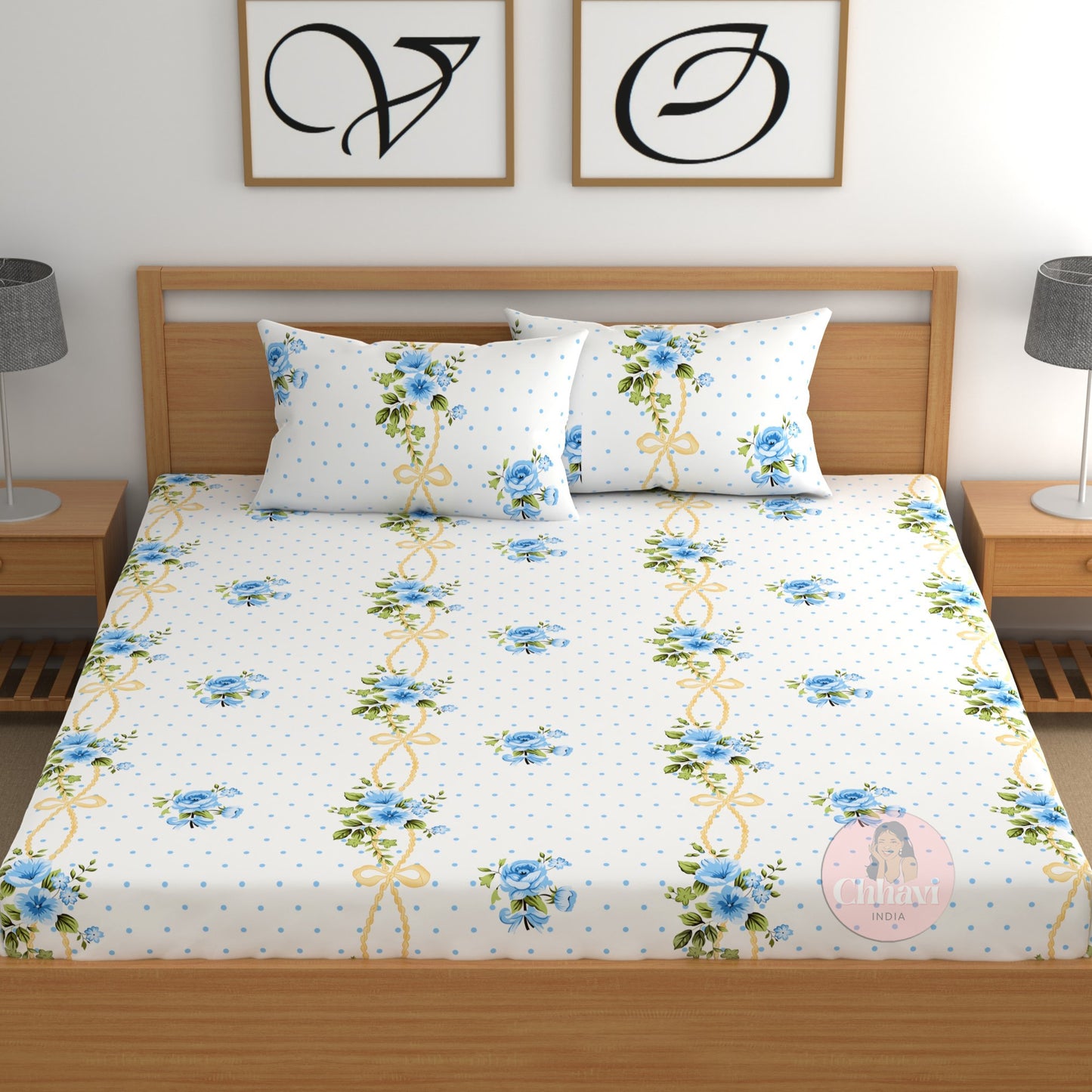 CHHAVI INDIA 210 TC Microfiber Double Fitted  Size Printed Bedsheet