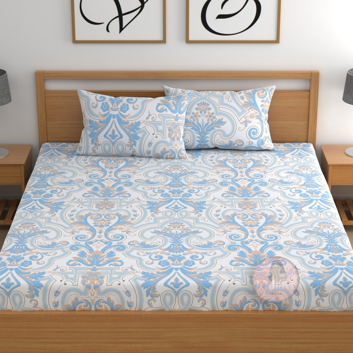 CHHAVI INDIA 210 TC Microfiber Fitted Double Size Printed Bedsheet With 2 Pillow covers