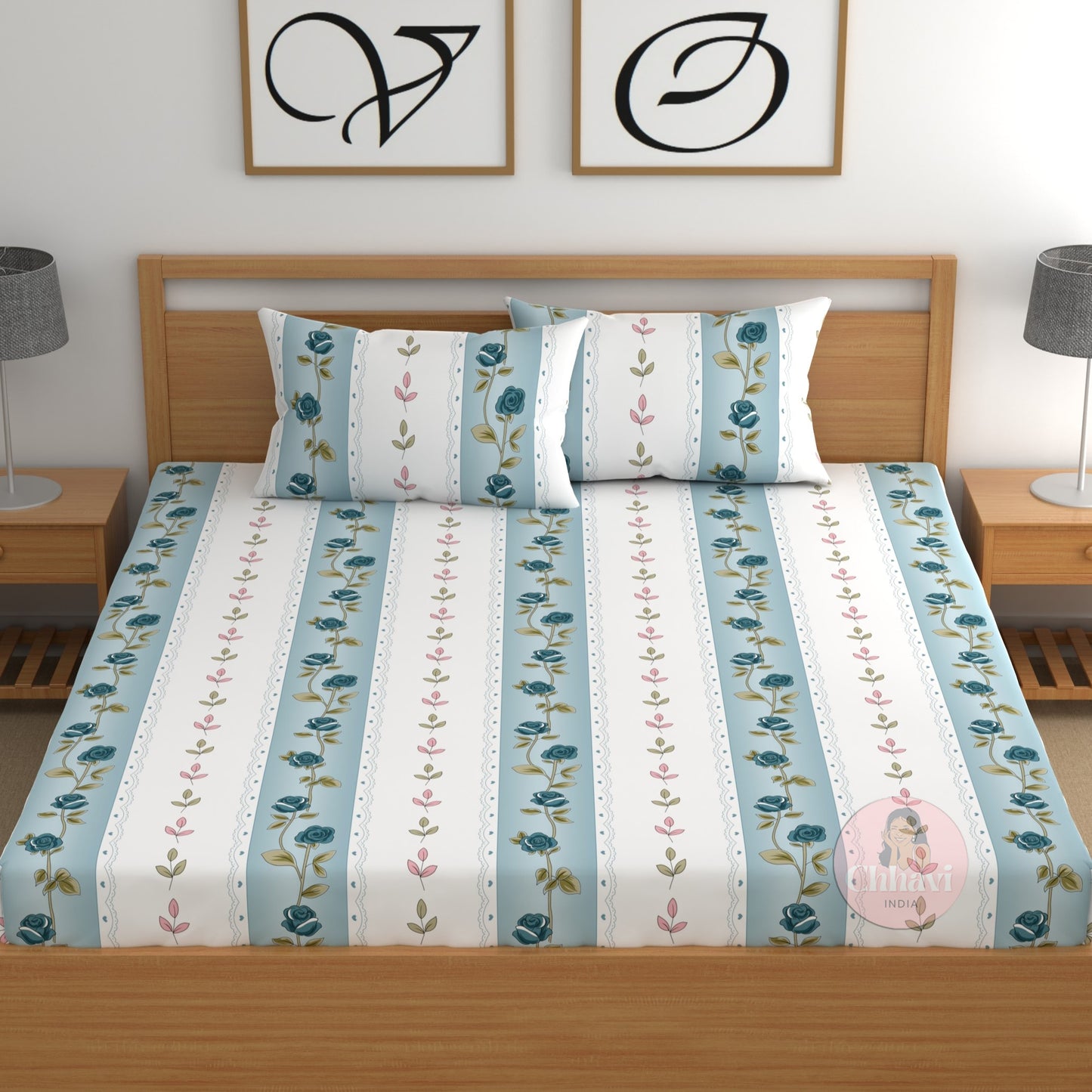 CHHAVI INDIA 210 TC Microfiber Double Fitted  Size Printed Bedsheet