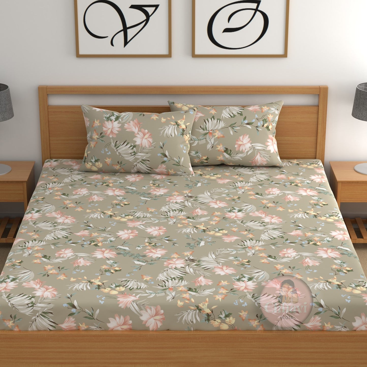 CHHAVI INDIA 210 TC Microfiber Fitted Double Size Printed Bedsheet With 2 Pillow covers