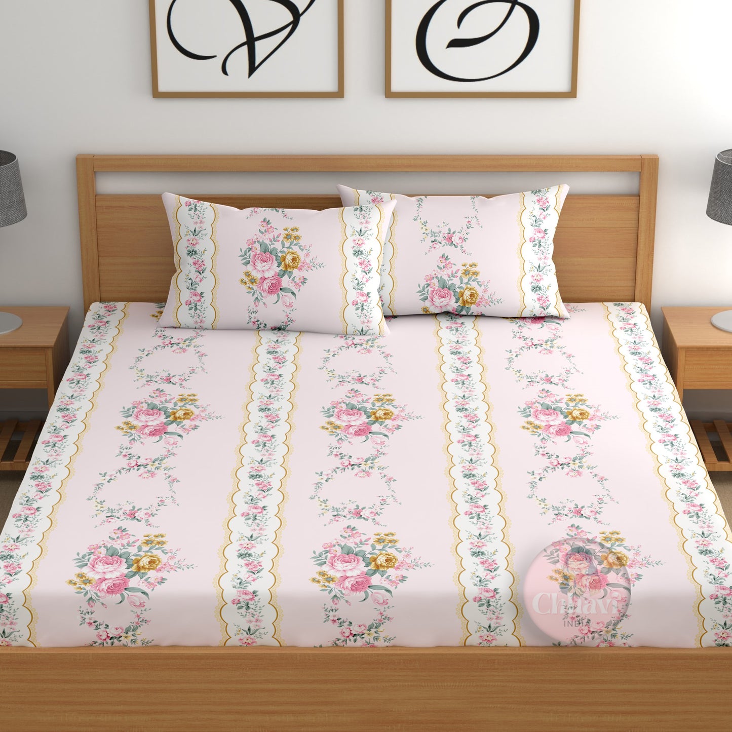CHHAVI INDIA 210 TC Microfiber Fitted Double Size Printed Bedsheet With 2 Pillow covers