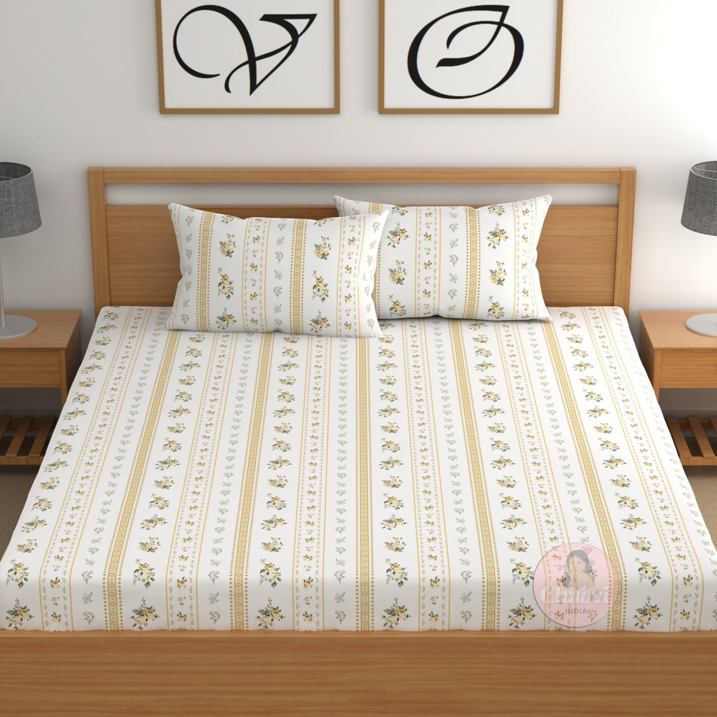 CHHAVI INDIA 210 TC Microfiber Double Fitted  Size Printed Bedsheet