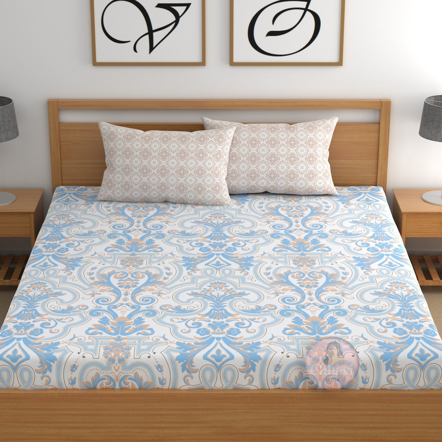 CHHAVI INDIA 210 TC Microfiber Double Fitted  Size Printed Bedsheet