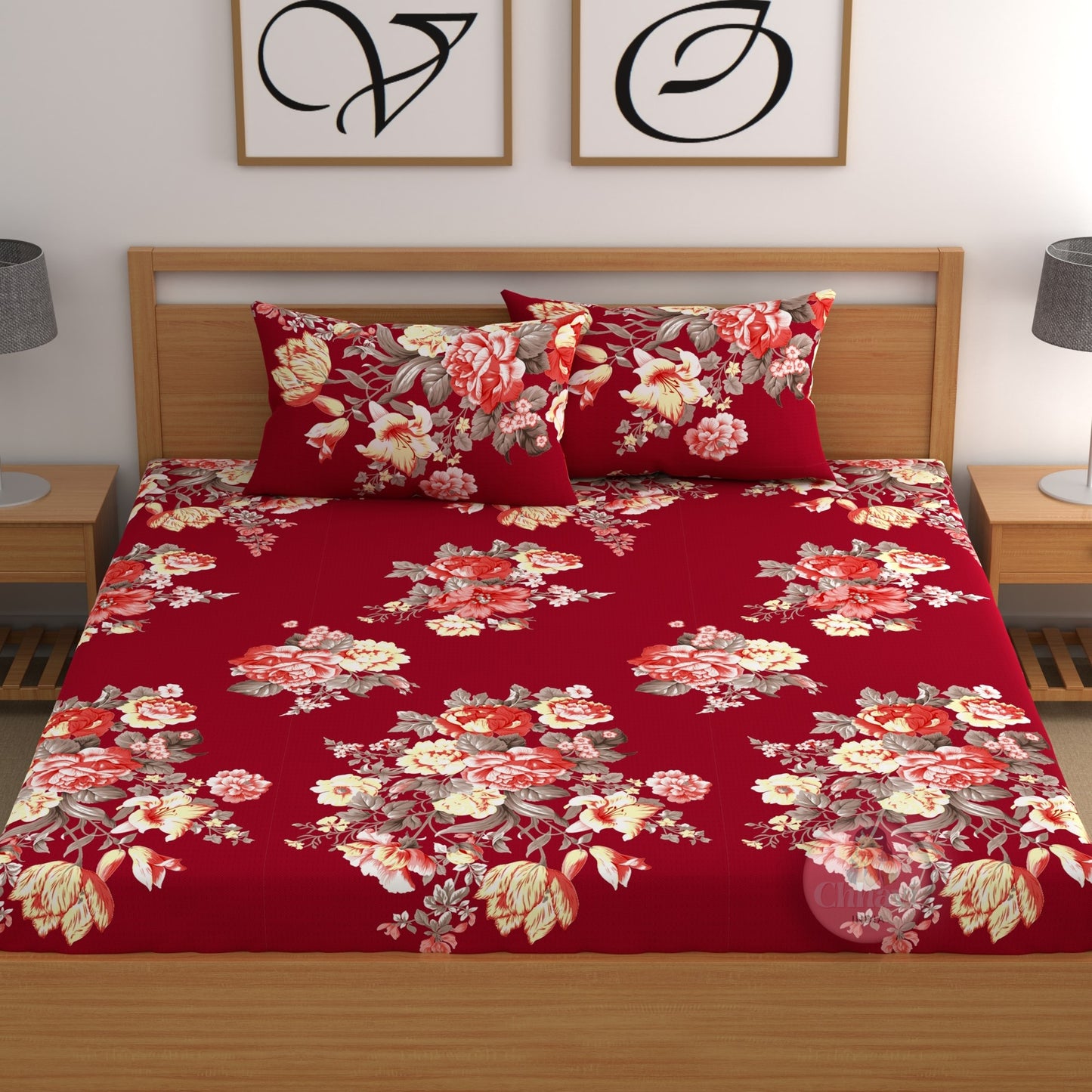 CHHAVI INDIA 210 TC Microfiber Printed Double Bedsheet With Pillow Covers