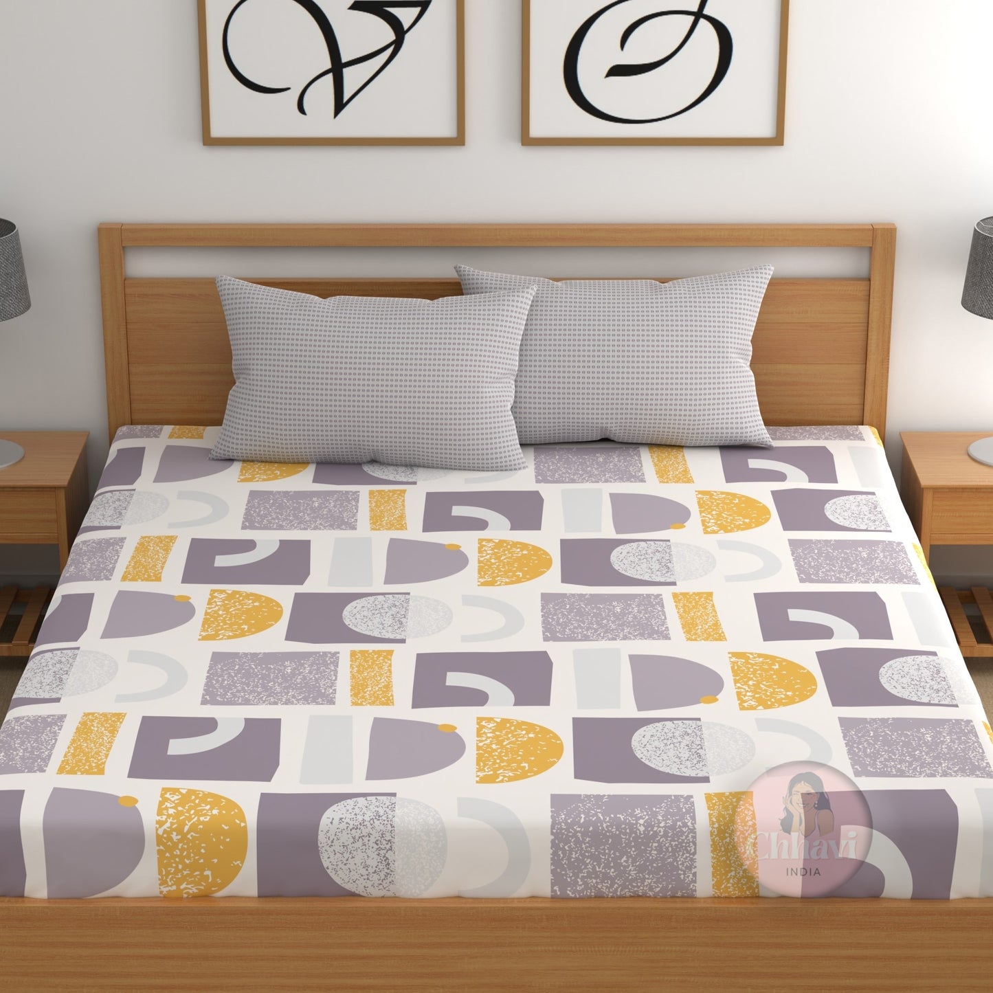 CHHAVI INDIA 210 TC Microfiber Double Fitted  Size Printed Bedsheet